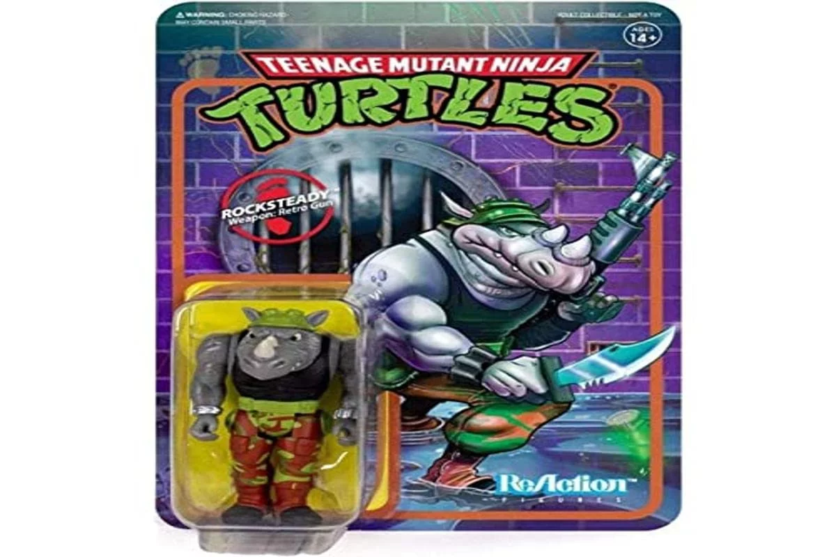 Super7 Teenage Mutant Ninja Turtles: Rocksteady Reaction Figure, Multicolor, Standard
