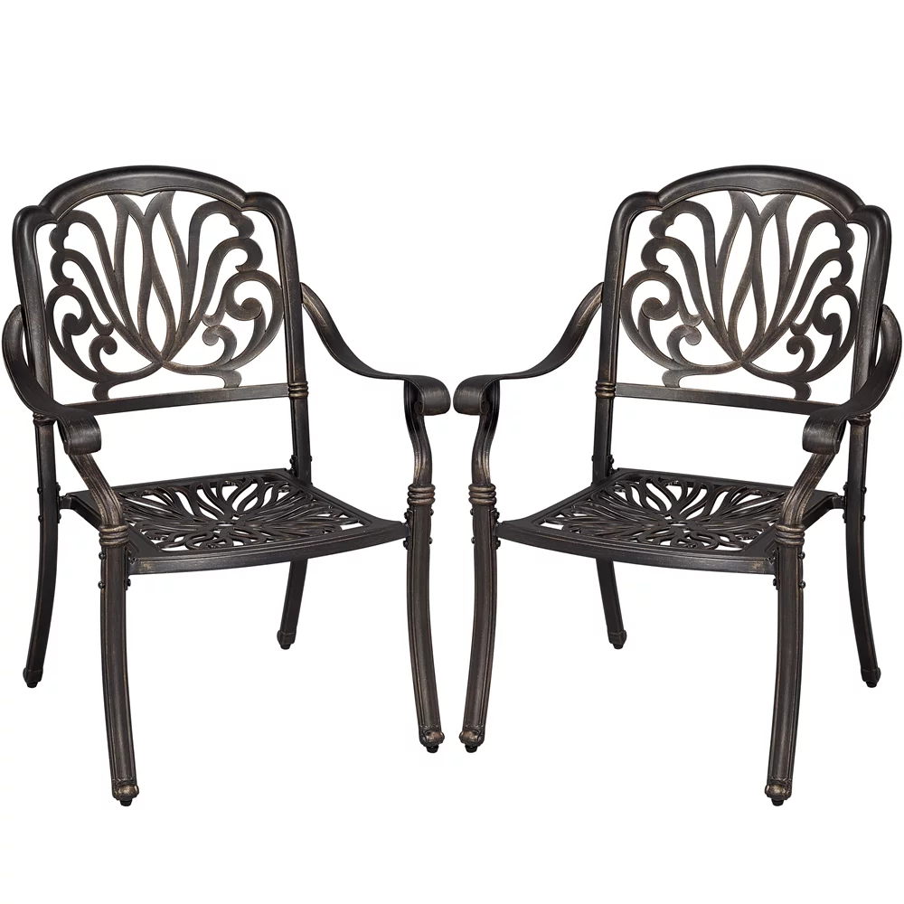 Topeakmart 2pcs Aluminium Patio Bistro Chairs Stackable Outdoor Furniture, Bronze