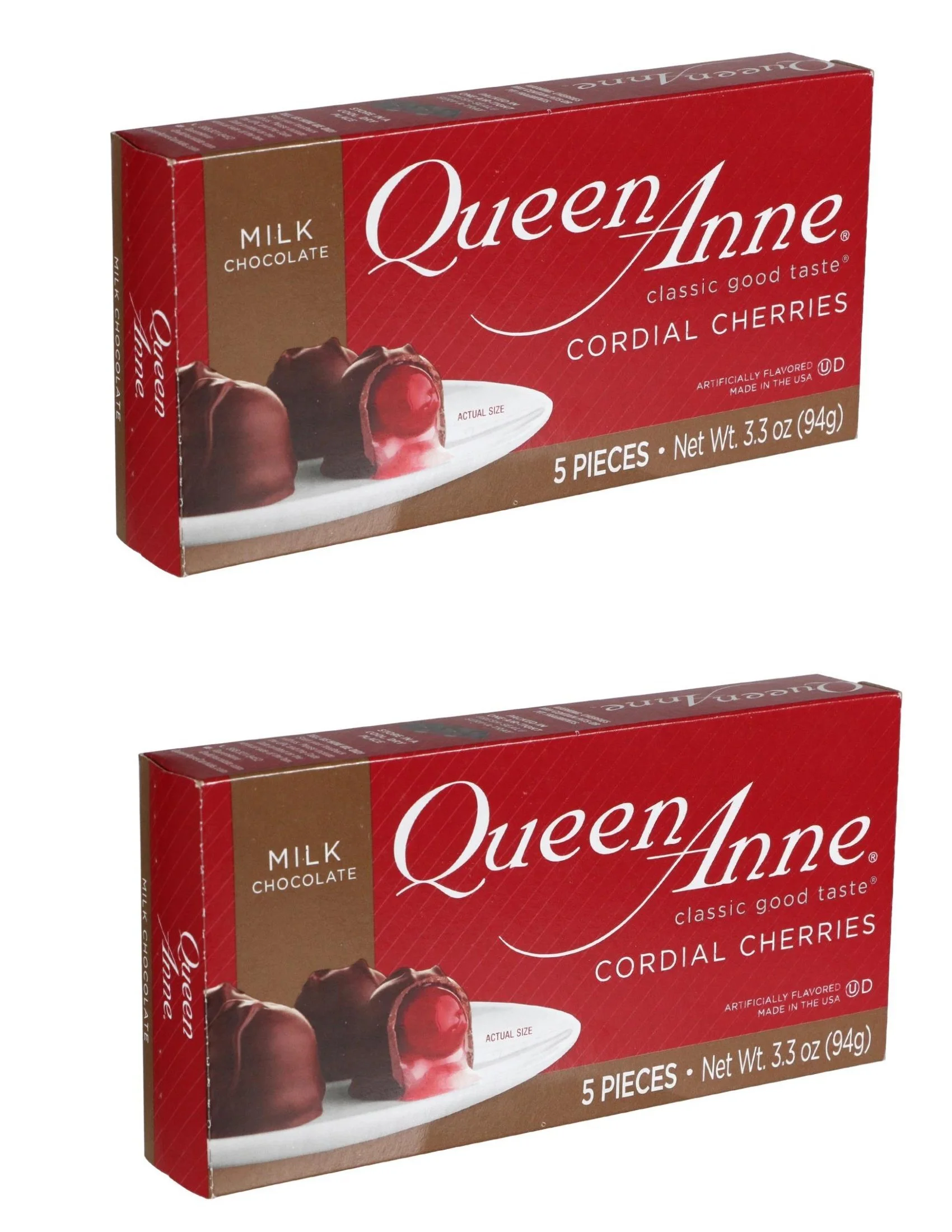 CGT Queen Anne Milk Chocolate Cordial Cherries Candy Gift Basket Holiday Stocking Stuffers Party Favor Baking Treats Snacks Desserts Valentine's Easter Halloween Christmas Candies 3.3 oz. (Pack of 2)