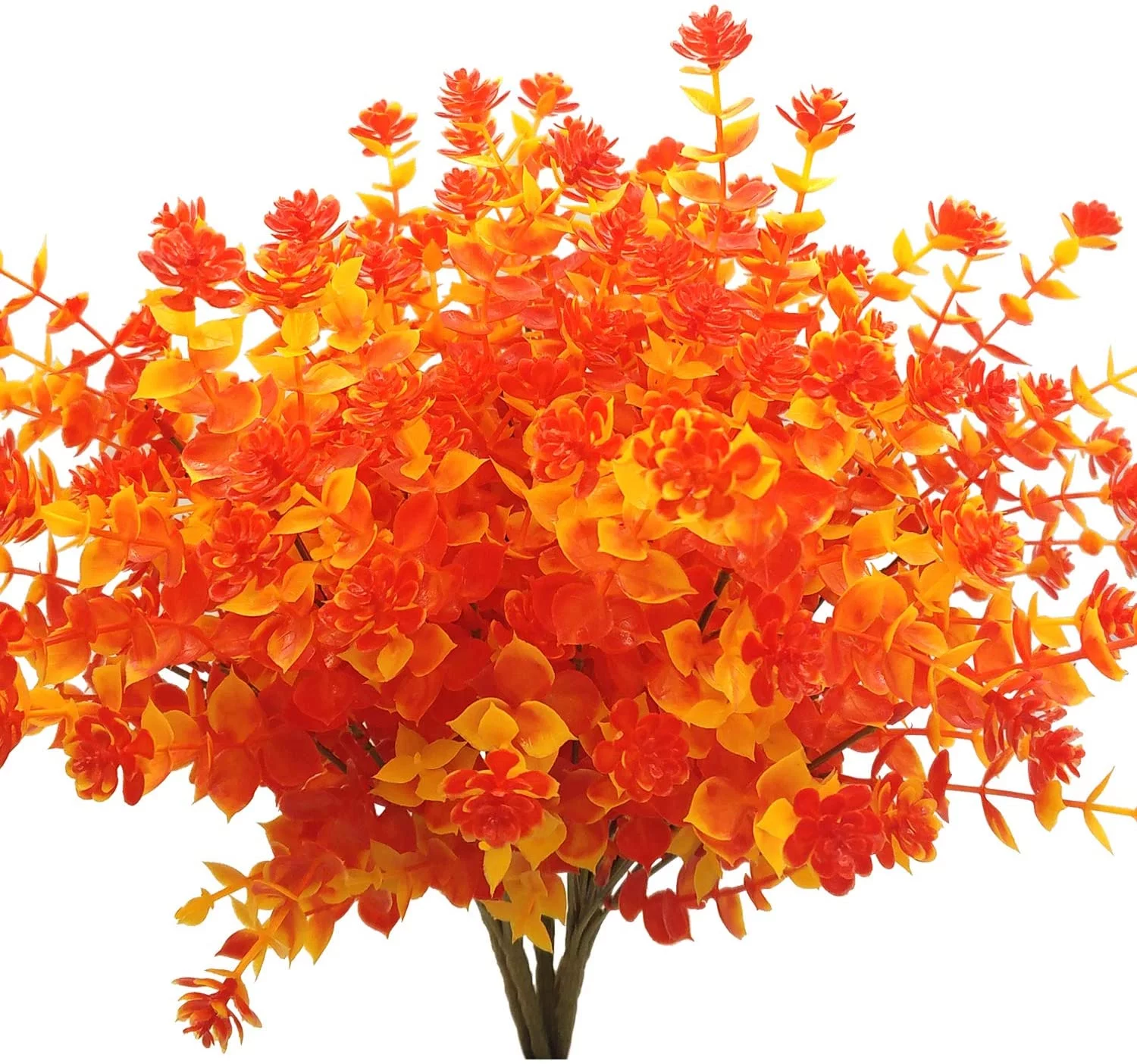 6 Bundles Artificial Fall Flowers for Outdoor, UV Resistant Fake Plastic Flowers Plants Faux Greenery Bushes Shrubs for Autumn Home Front Door Porch Window Garden Outdoor Decor