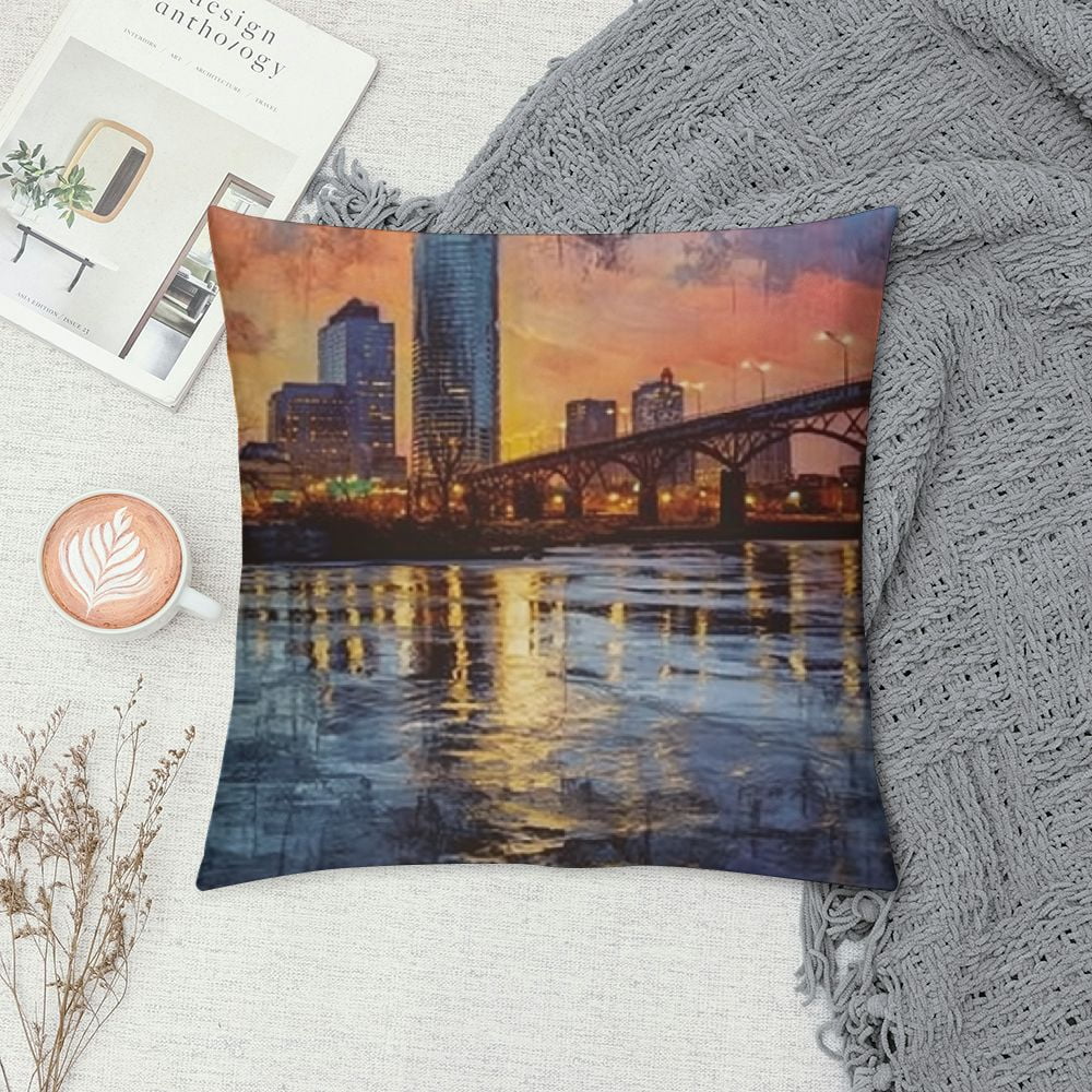 Heduofu Decorative Throw Pillow Cushion Covers for Sofa Scene USA Downtown Skyline On James Va Landmarks Parks Skyscrapers Outdoor Dusk Linen Couch Square Pillow Cases White