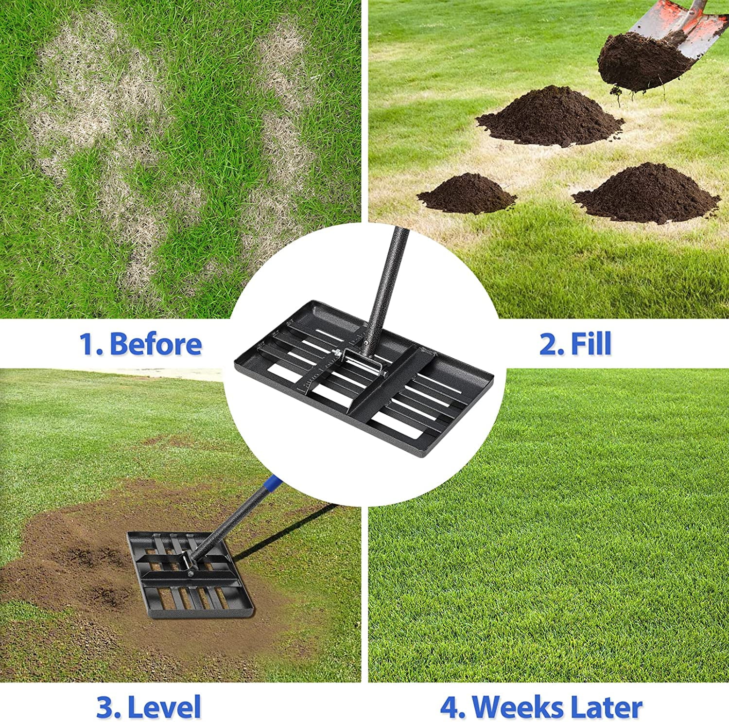 Lawn Leveling Rake, 5 FT Metal Lawn Leveler Heavy Duty, 17