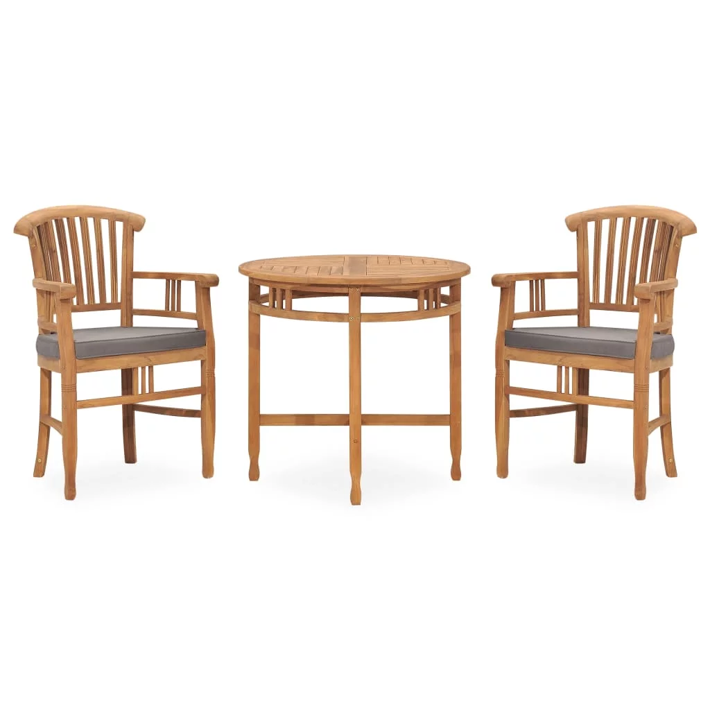 Walmeck 3 Piece Patio Dining Set with Cushions Solid Teak Wood