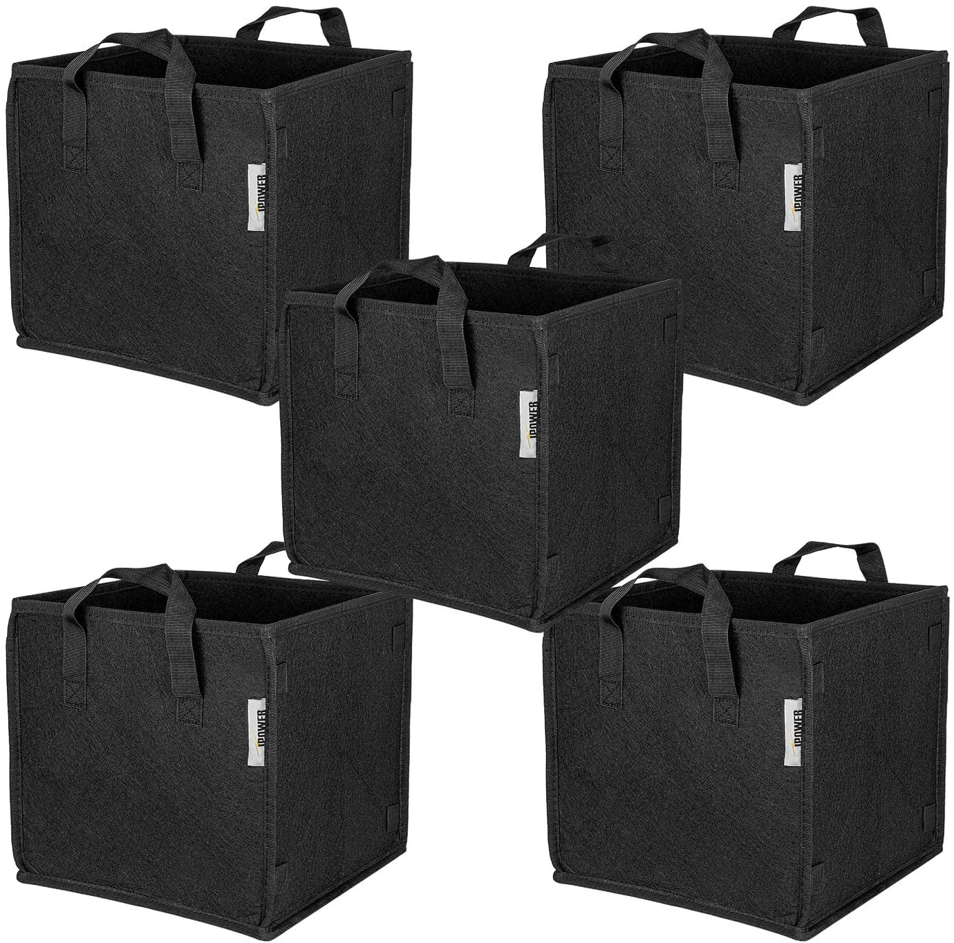 iPower 5 Pack 10 Gallon Square Grow Bags Thick Fabric Planting Pots -Black