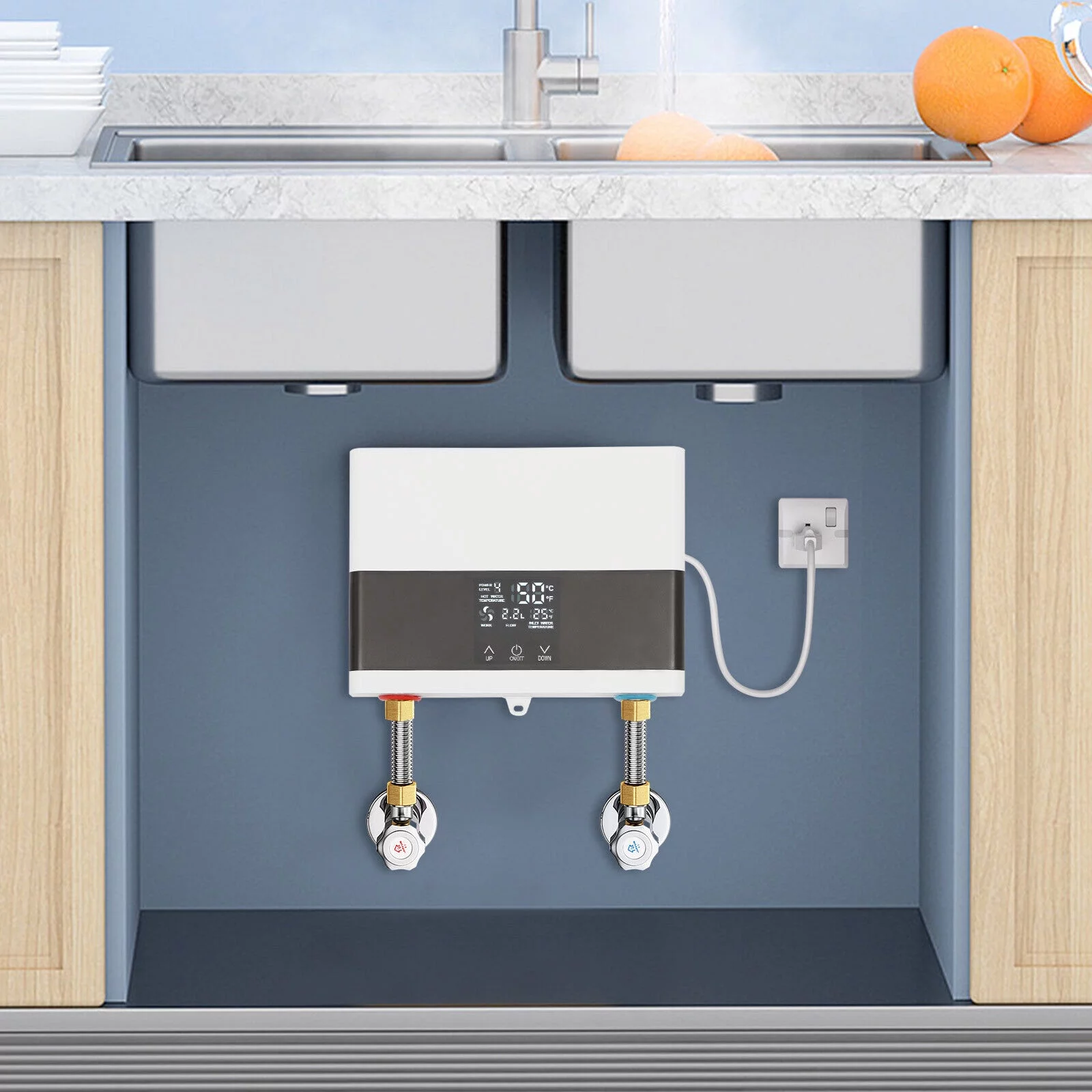 Electric Tankless Water Heater 110V Constant Temperature Instant Hot Water Heater 4000W Silver/White