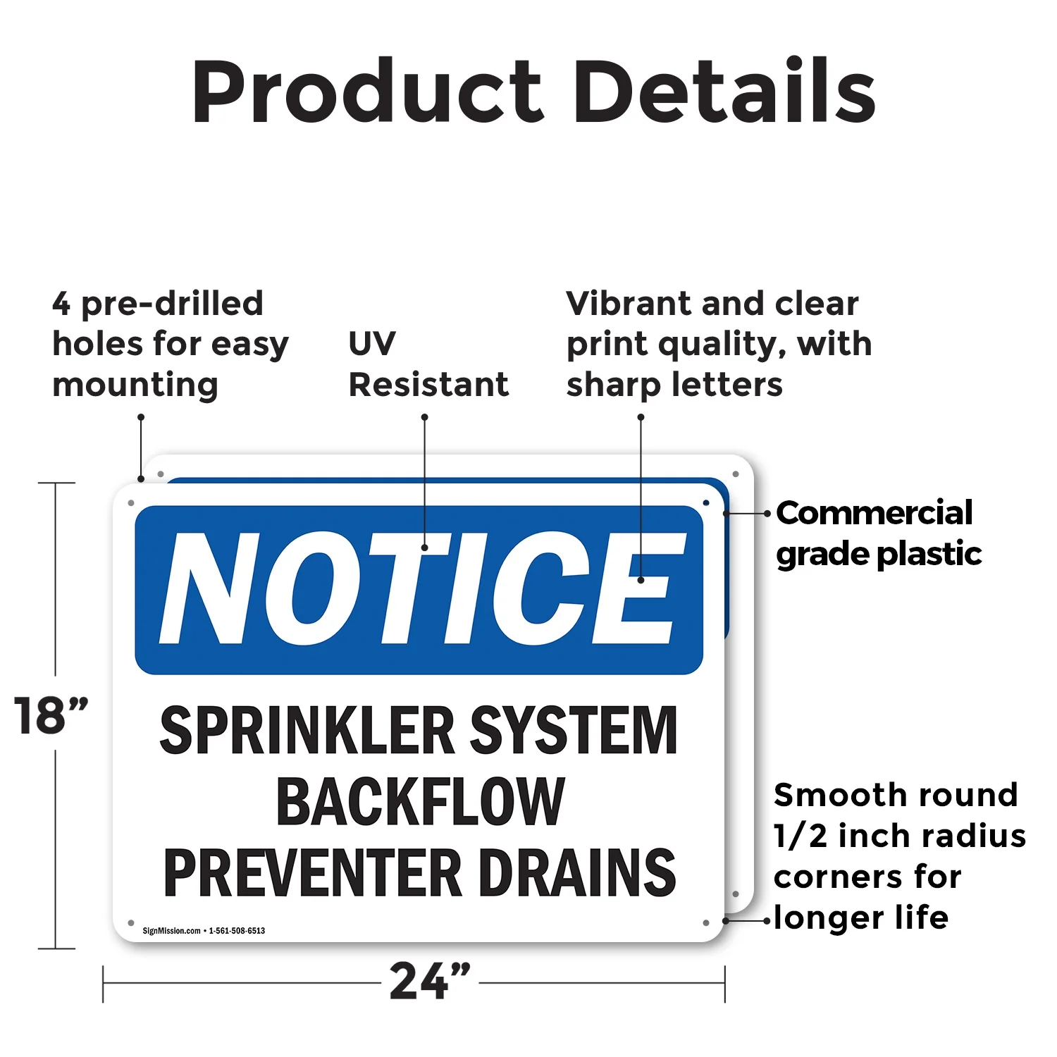 (2 Pack) Sprinkler System Backflow Preventer Drains OSHA Notice Sign 24 Inch X 18 Inch Plastic Sign, Weather Resistant, UV Protected for Workplace, Business, and Construction Site, Made in the USA
