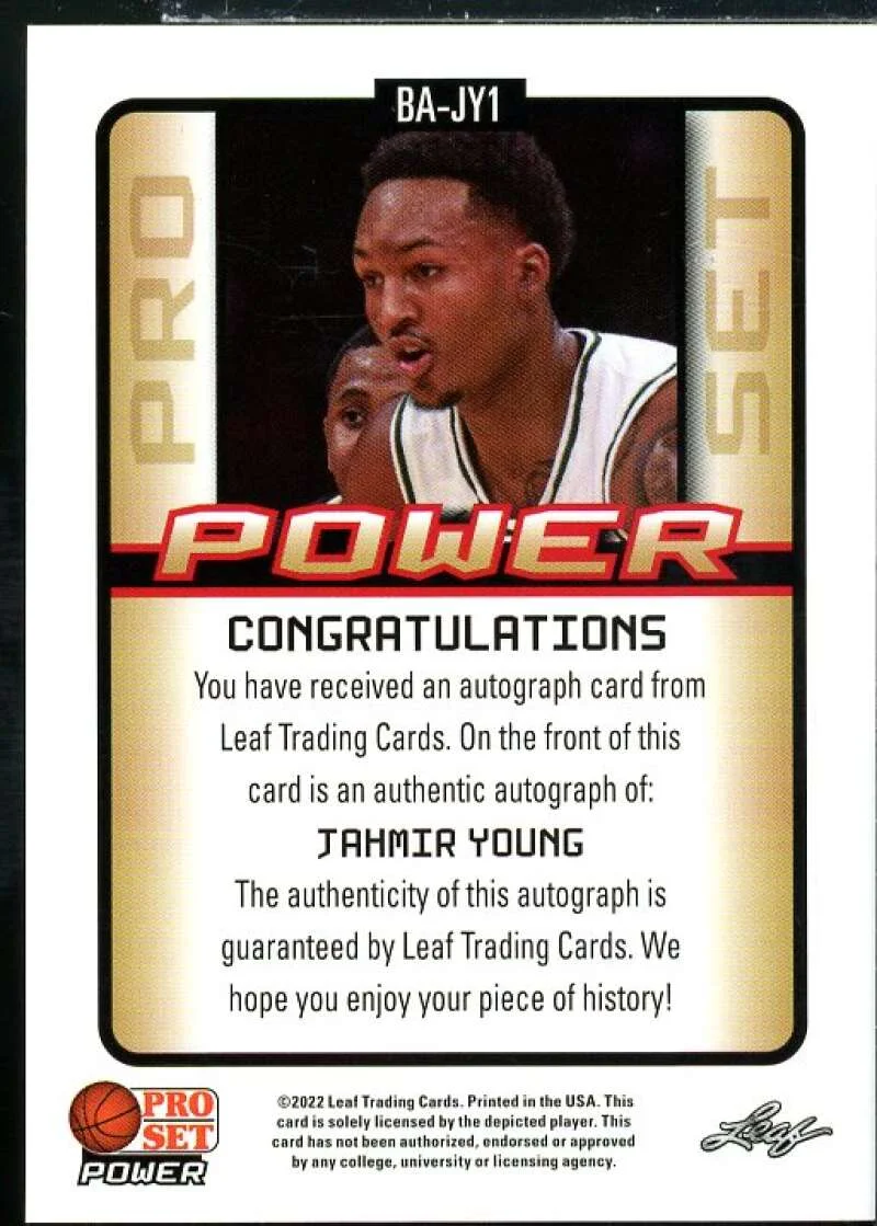 Jahmir Young Rookie Card 2021-22 Leaf Pro Set Power Platinum #BAJY1