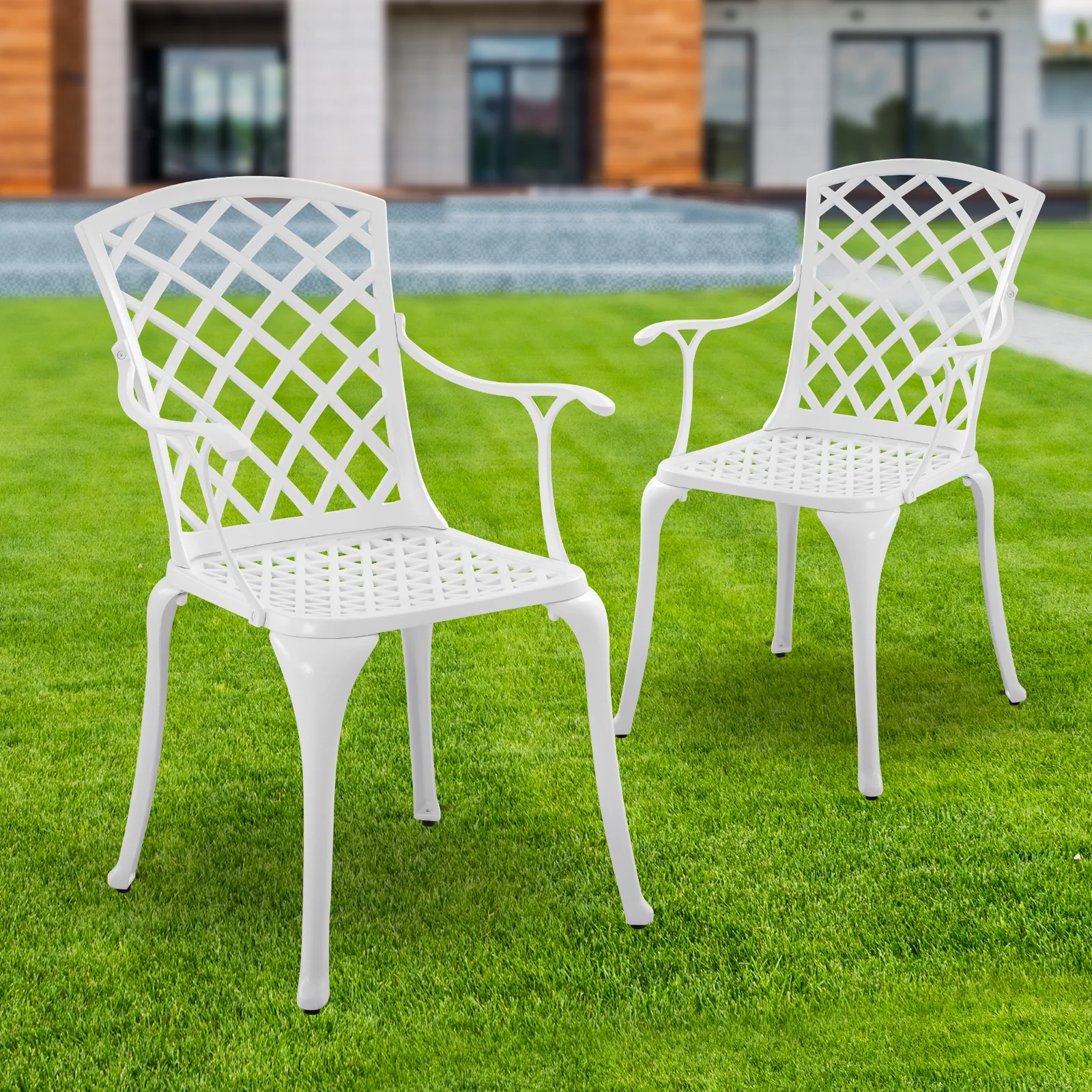 Withniture Patio Chairs Set of 2 Cast Aluminum Outdoor Chairs for Garden Yard, White