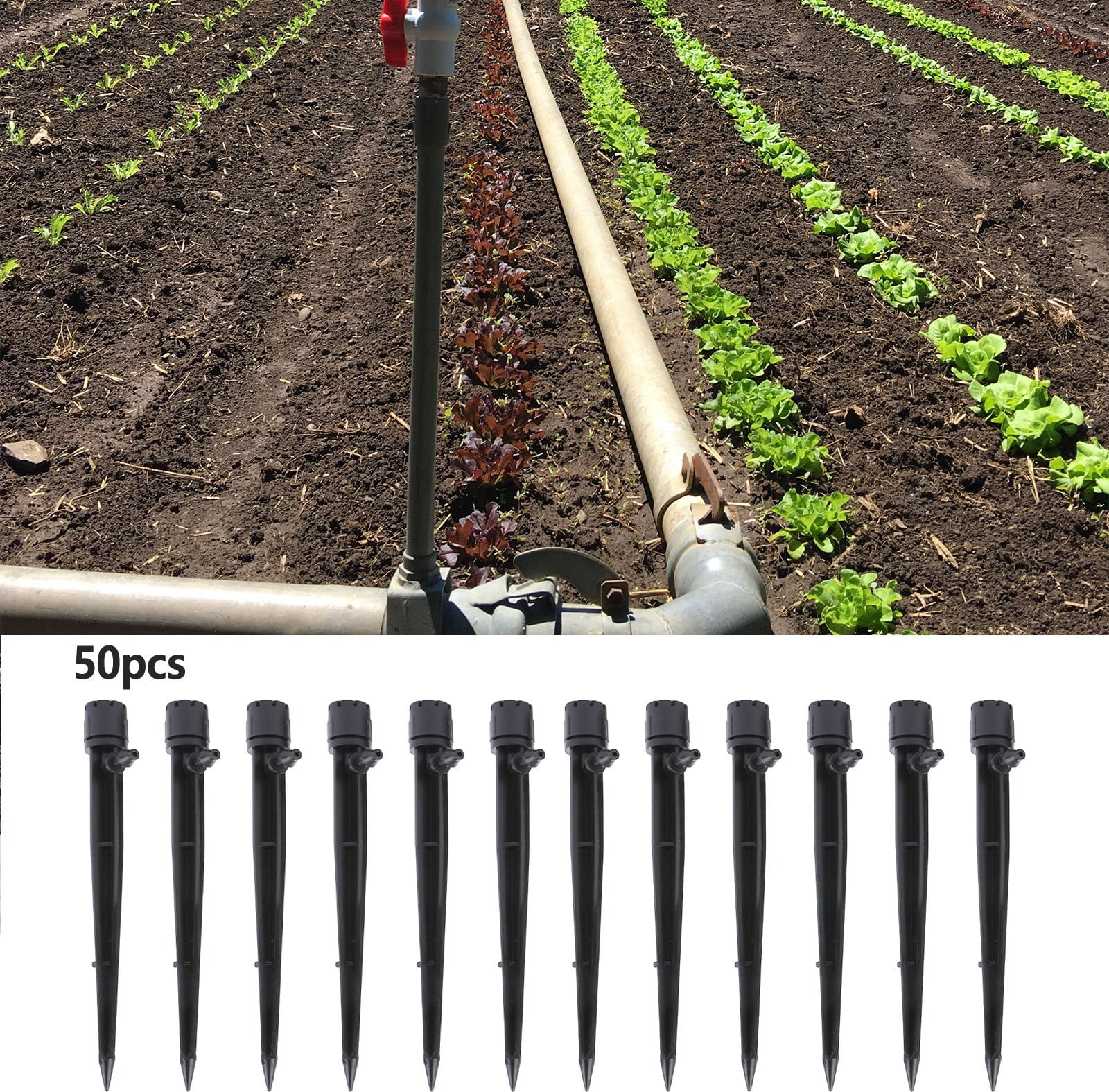 50pcs Adjustable Water Flow Irrigation Drippers Stake Emitter Drip System 360°