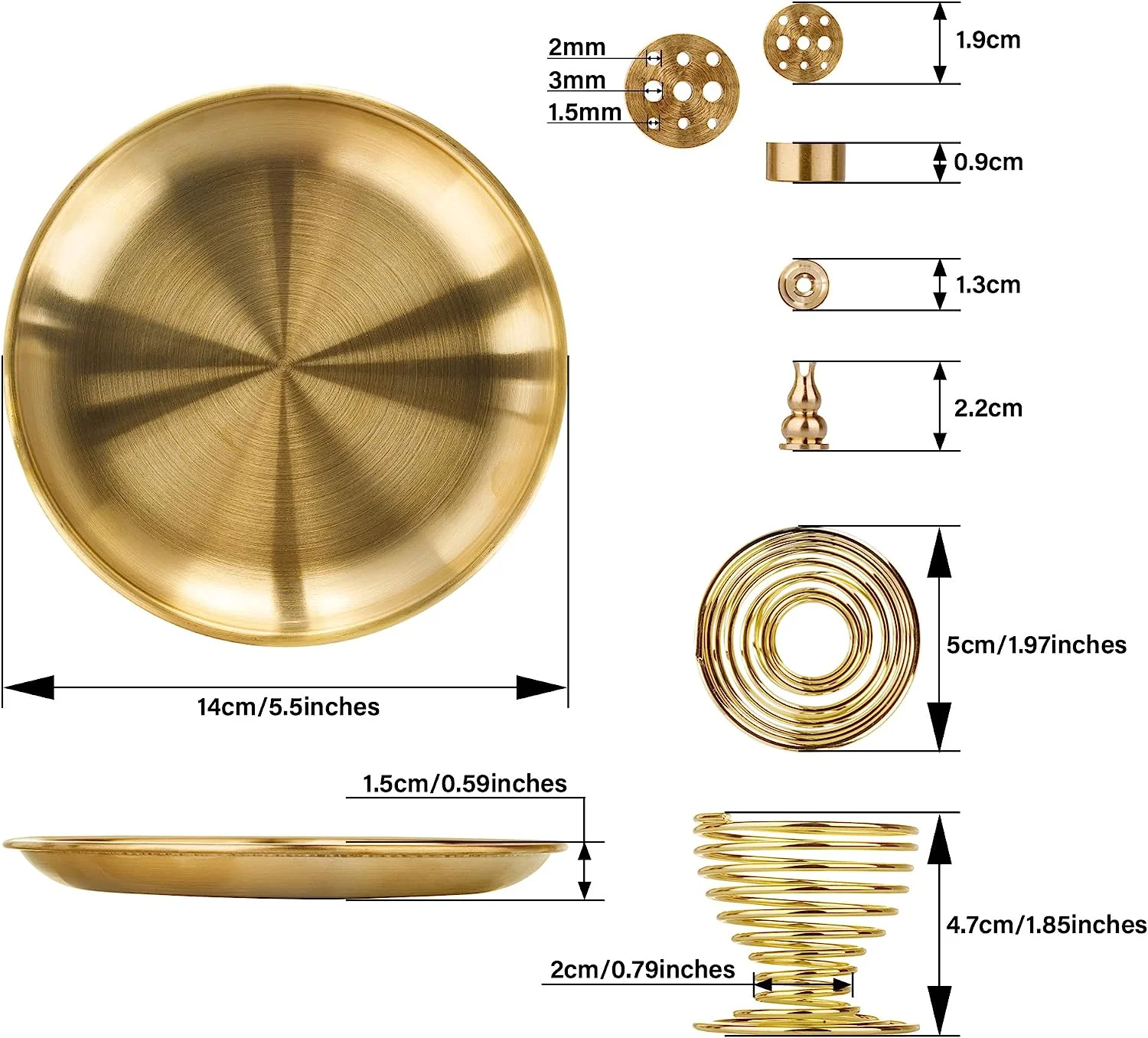 Chunhong 5 in 1 Incense Burner, Palo Santo Holder, Sage Holder, Incense Holder for Incense Sticks/Coil Incense/Incense Cones, 5.5 inches Brass Ash Catcher for Meditation Yoga Room