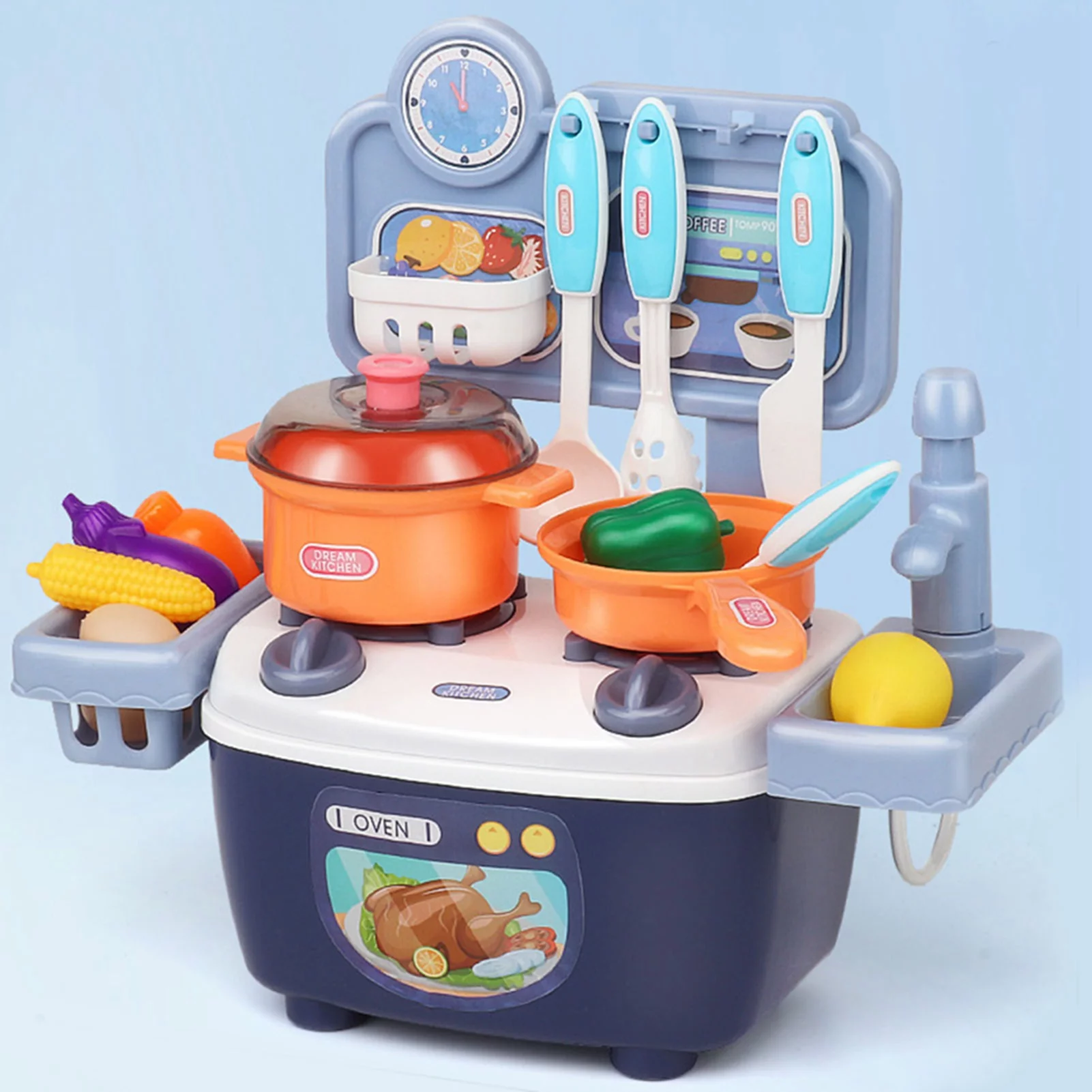Goldmeet Children Kitchen Toys Plastic Educational Kids Cookware Playset Cooking Toys Birthday Gifts Blue