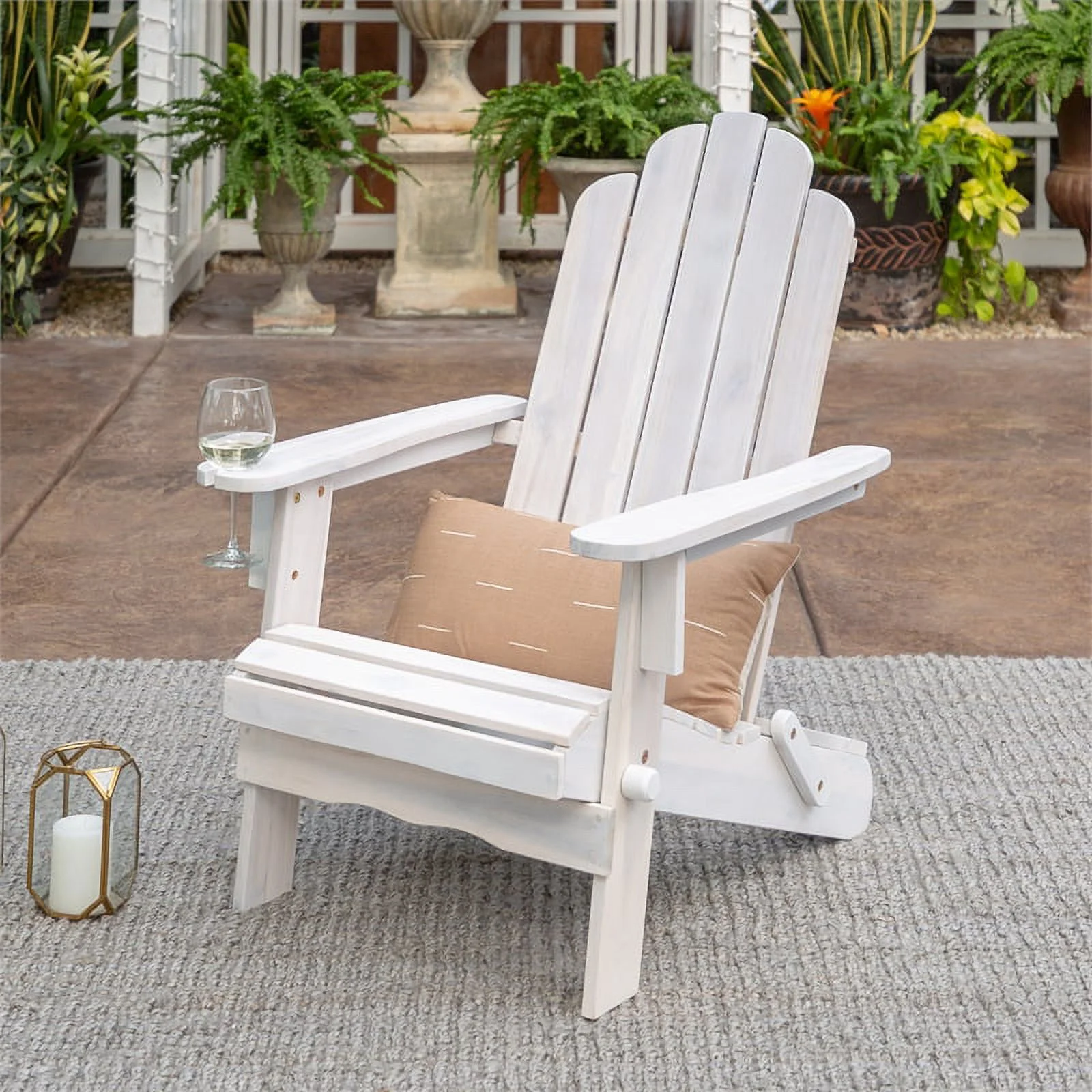 Home Square 2 Piece Patio Set with 2 Acacia Adirondack Chair in White Wash