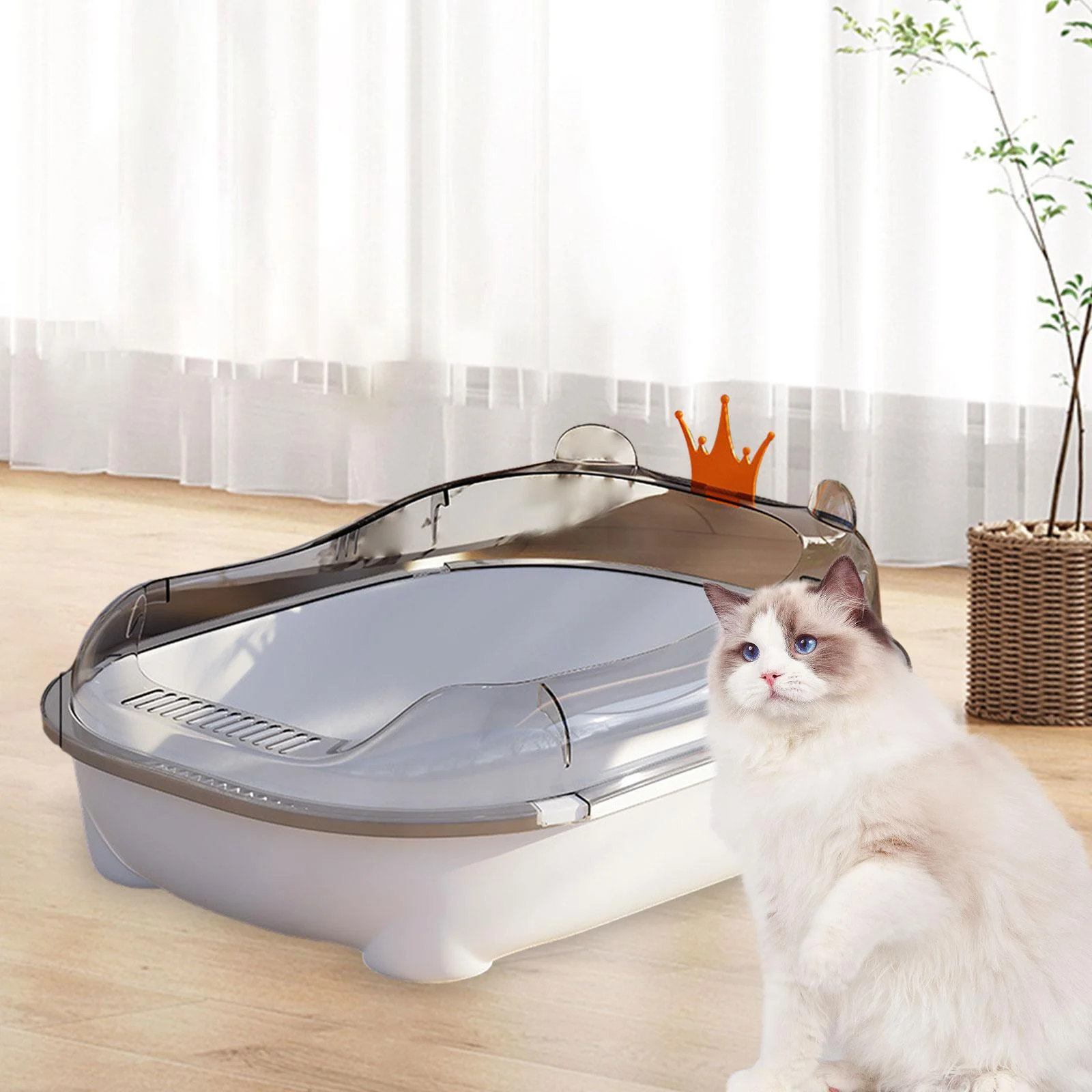 DOLITY Cat Litter s Litter Basin Semi Enclosed with High Side Cat Litter Tray white