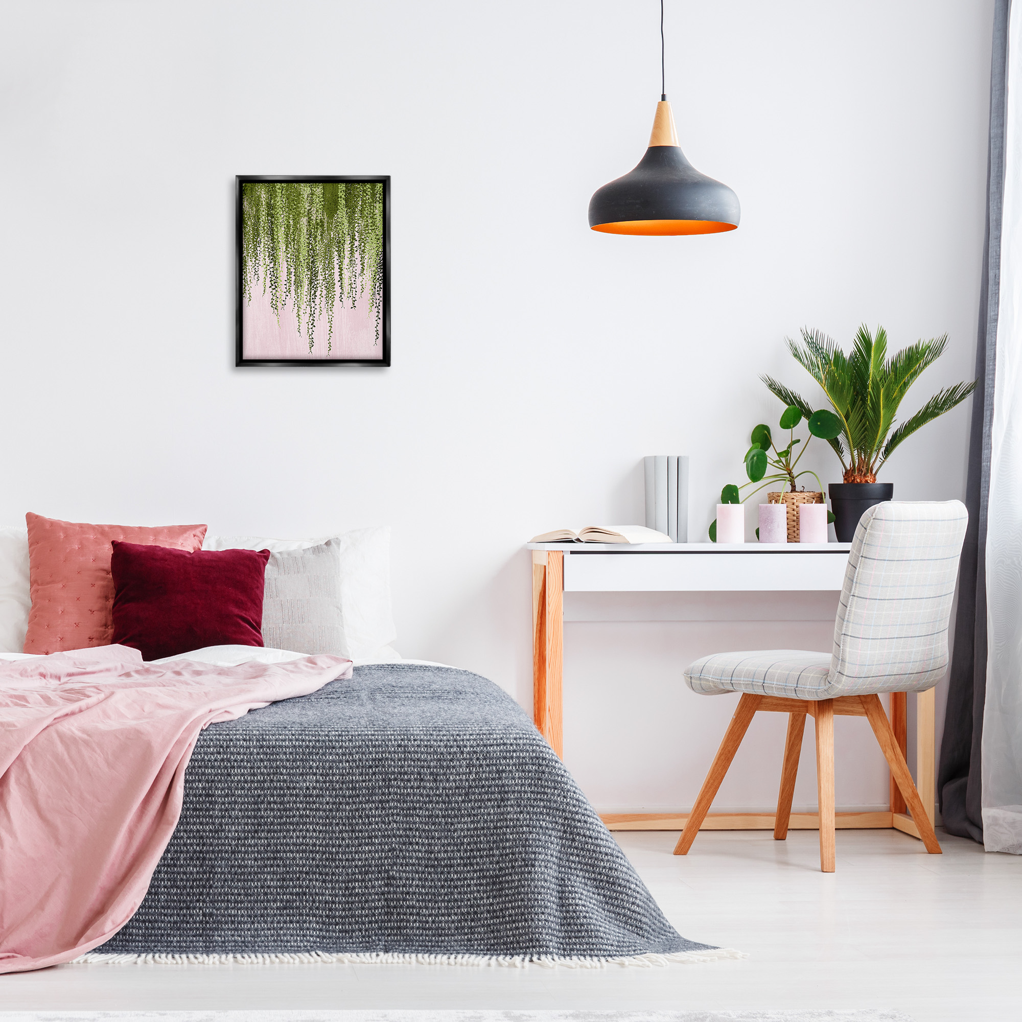 Stupell Industries Willow Leaves on Pink Botanical & Floral Painting Black Floater Framed Canvas Art Print Wall Art, 17 x 21