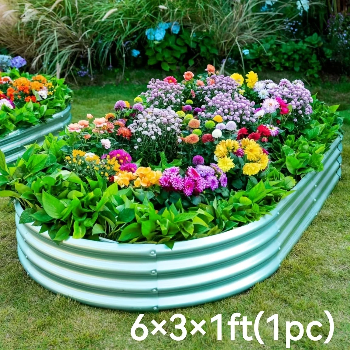 1 Set, Elevated Garden Bed Galvanized Flower Pots Outdoor Elevated Bed Vegetables, Flowers, Herbs, Succulent Plants Oval Large Metal Flower Pots