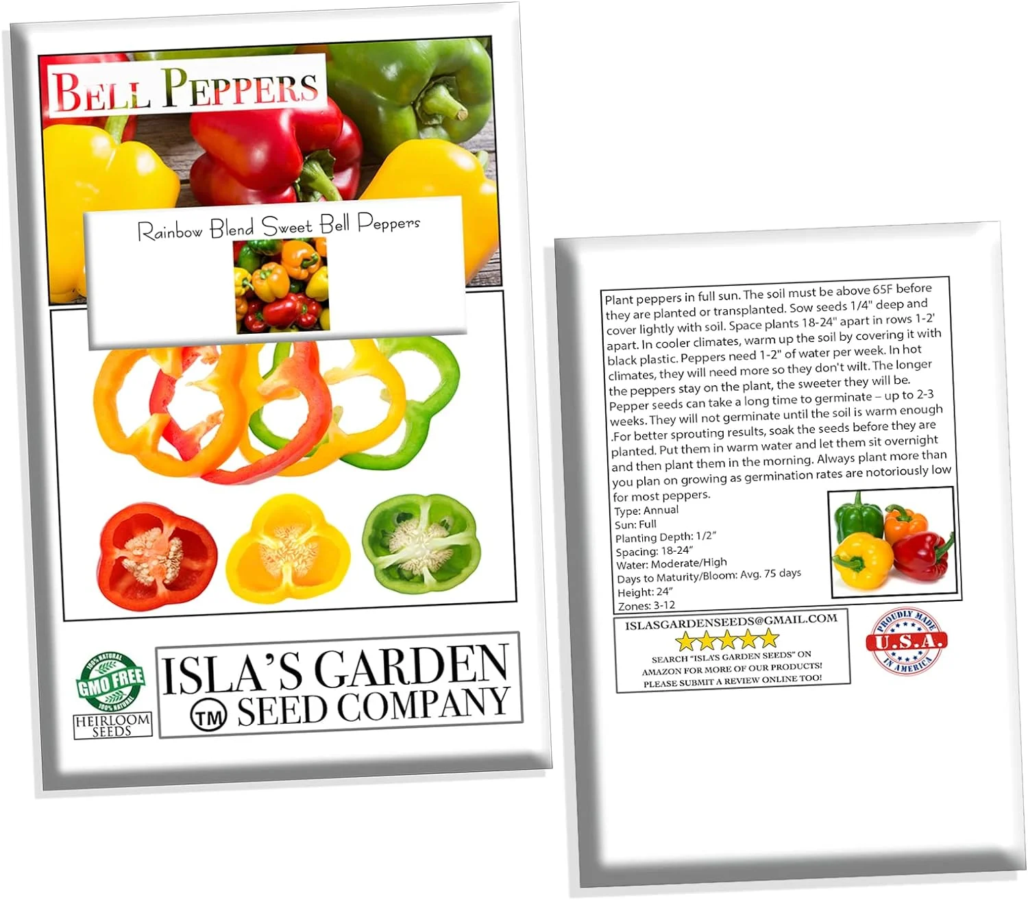 Rainbow Blend Sweet Bell Pepper Seeds, 50+ Heirloom Seeds Per Packet, (Isla's Garden Seeds), Non GMO Seeds