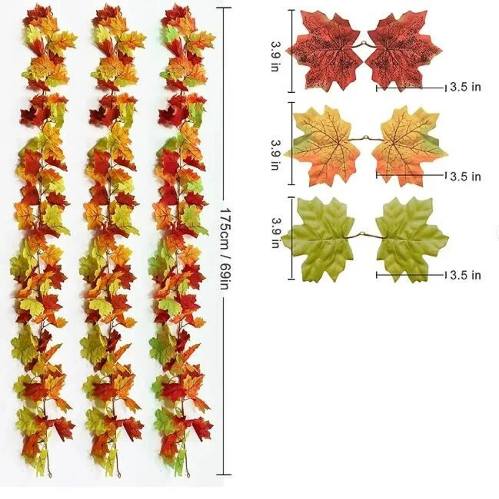 Artificial Flowers for Outdoors 3 Pack Fall Leaves Garland Artificial Maple Leaf Autumn Garland Hanging Vine For Thanksgiving Party Front Door Home Fireplace Thanksgiving Decor (Yellow 6.5Ft/Pack)