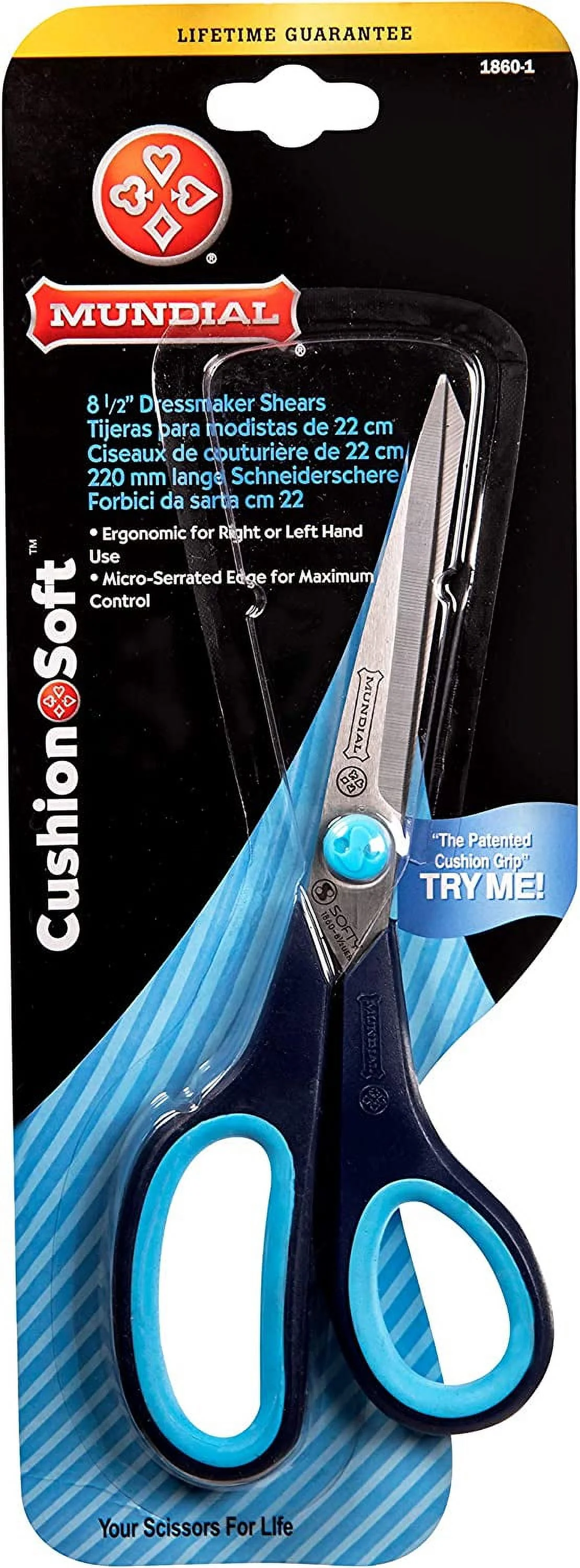 Mundial 1860-1 8.5 in. Cushion Soft Dressmaker Shears Serrated Bottom Blade