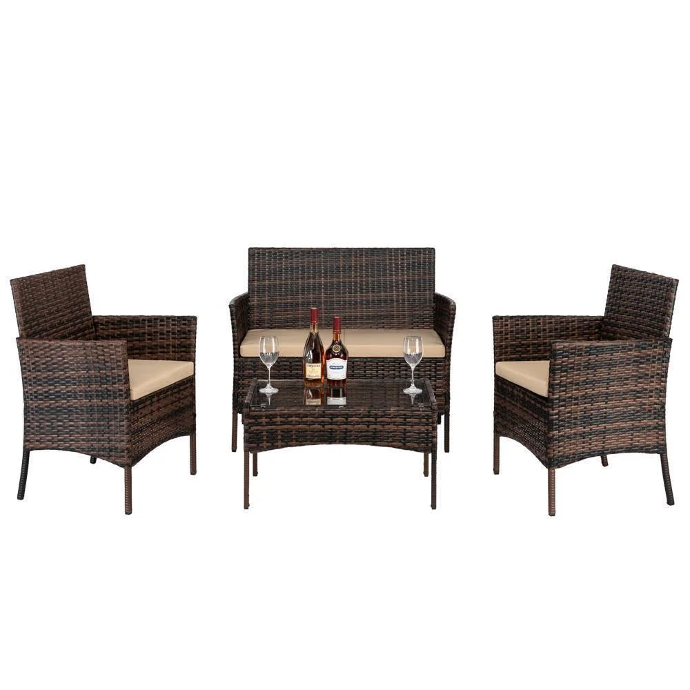 Set of 8 Patio Rattan Conversation Furniture Set Lawn Wicker Chair with Cushions