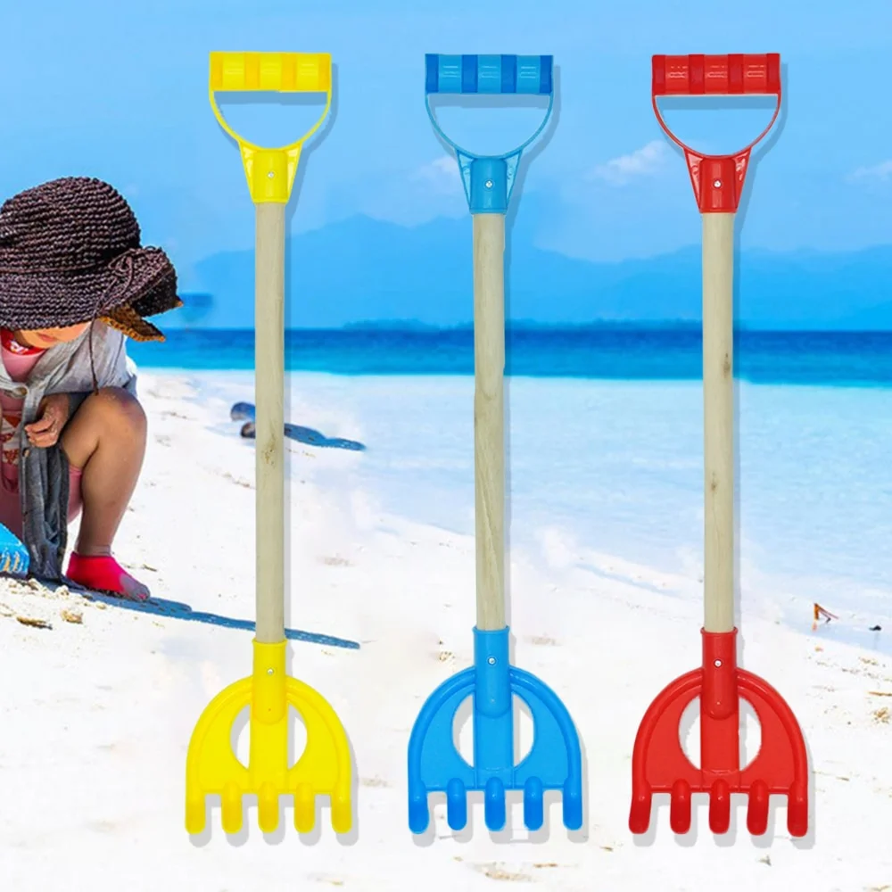 21 in Wooden Beach Sand Shovels Toy For Kids Adults Beach Spade Rake Garden Tools Summer Outdoor Digging Snow Beach Shovels Gift Yellow-Sand Rake