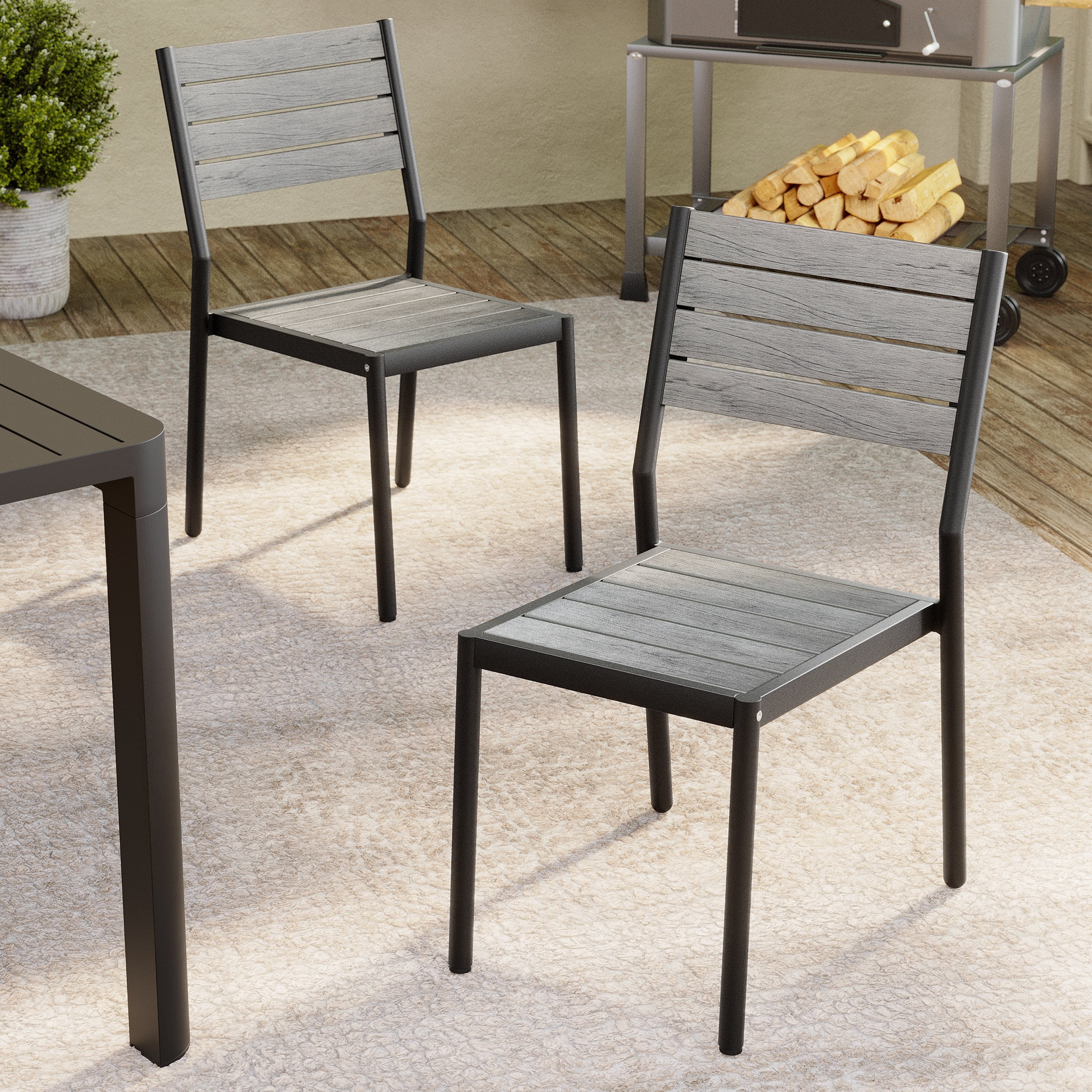 Crestlive Products Outdoor Dining Chairs Modern Aluminum Stackable Armless Chairs for Patio Grey