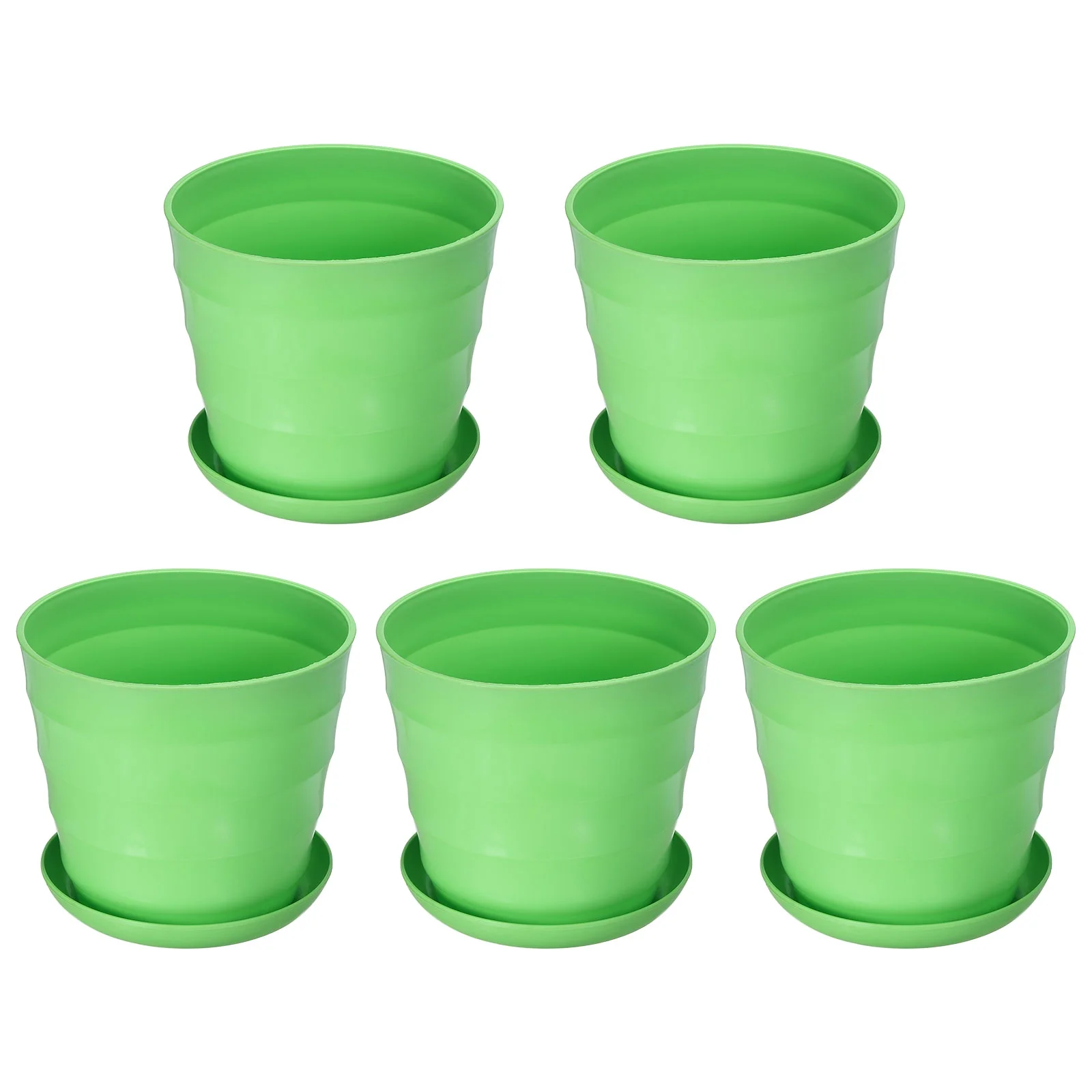 Uxcell 8 Inch Plastic Plant Pots Flower Planters with Drainage Holes and Tray, Green 5 Pack