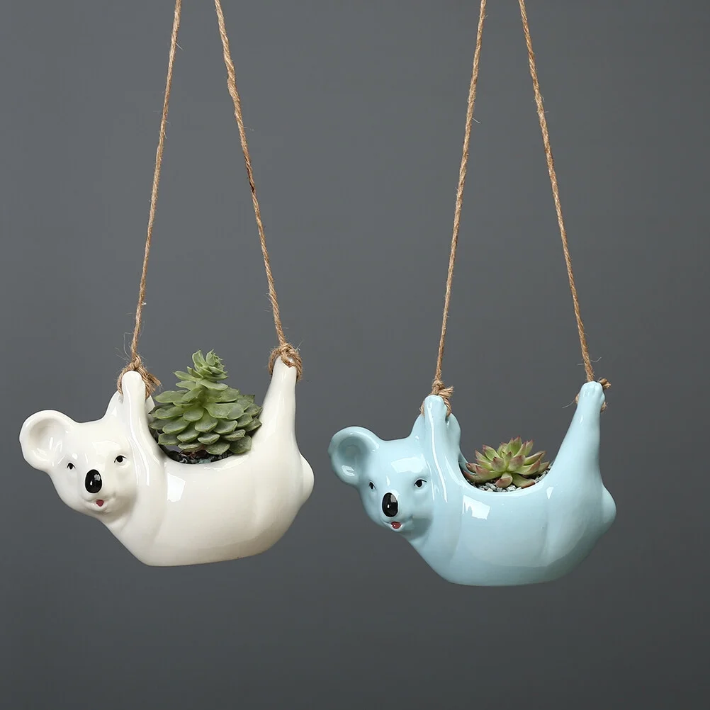 Gongxipen 1Pc Ceramic Flower Pots Fleshiness Plant Pots Creative Koala SHaped Flower Container for Home Store (Blue)