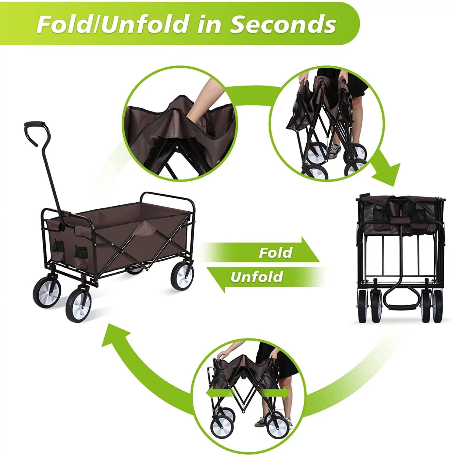 YSSOA Rolling Collapsible Garden Cart Camping Wagon Degree Swivel Wheels