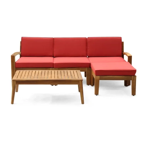 Sectional Sofa 3-seat L-shaped Sofa with Movable Footrest Sofa,low-profile Coffee table ﻿
