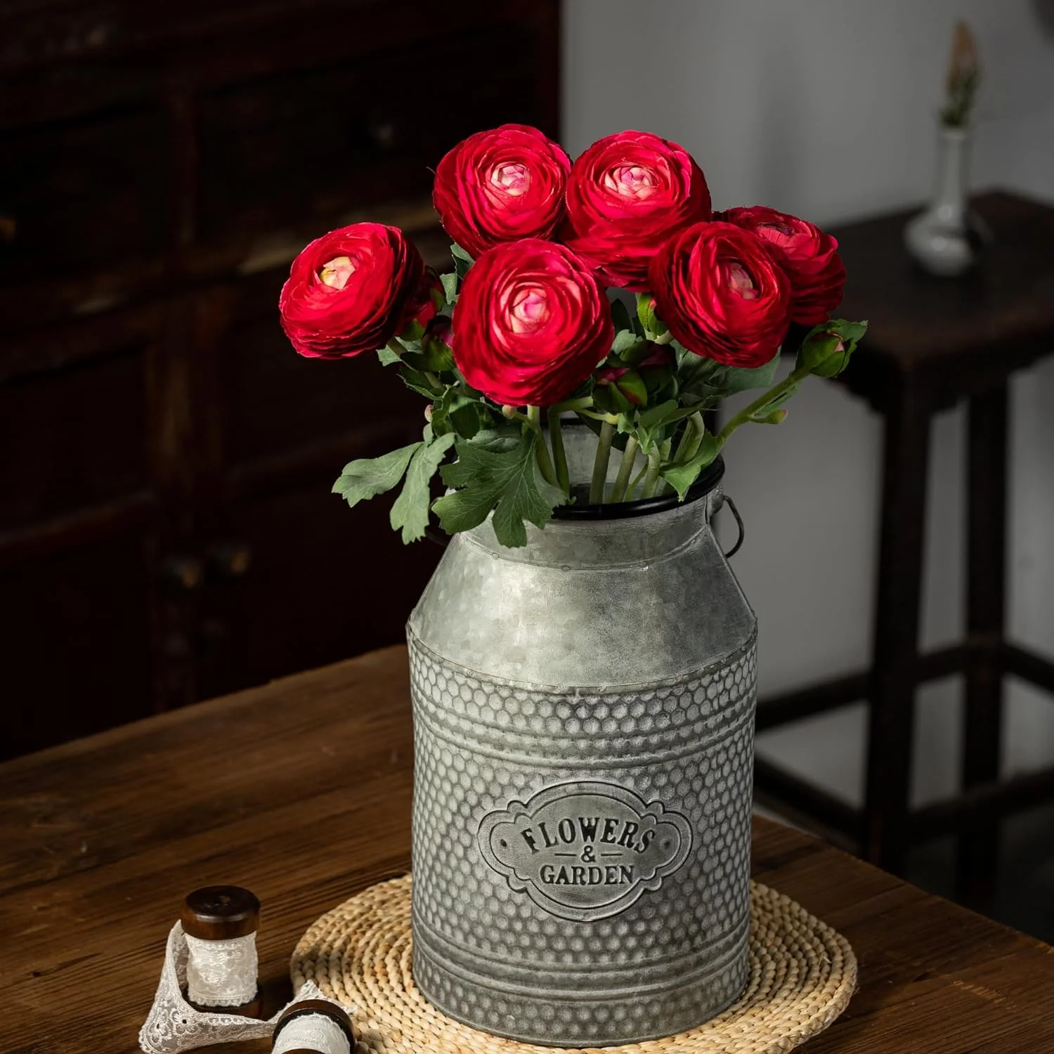 Namzi Artificial Ranunculus Flowers with Real Touch Stem, Silk Ranunculus Flowers(6 Pack) (Red)