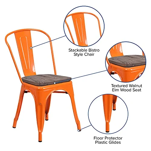 BizChair Orange Metal Stackable Chair with Wood Seat