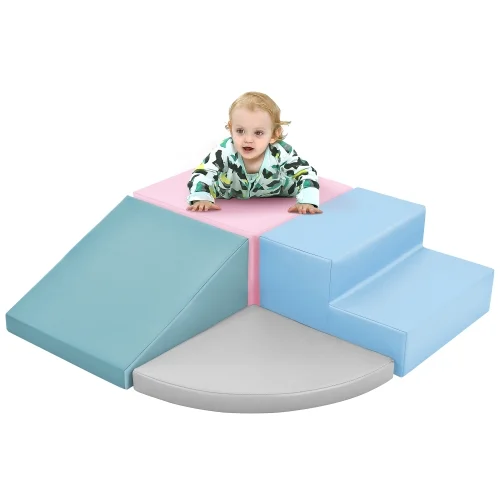 Foam Climbing Blocks for Toddlers and Preschoolers - Soft Climbing Indoor Set - Active Play Set for Climbing, Crawling, and Sliding, 4PCS