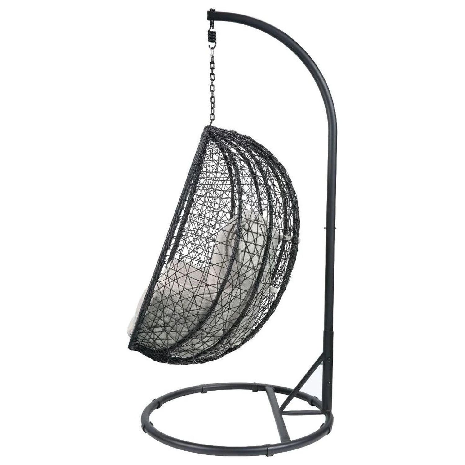 ACME 45030 Simona Patio Swing Chair with Stand, Beige Fabric & Black Wicker