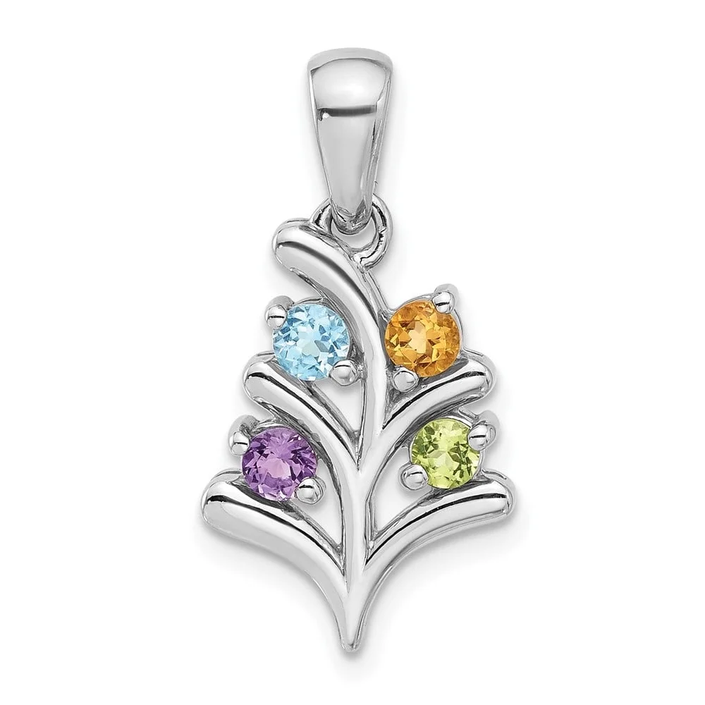 Auriga Fine Jewelry 925 Sterling Silver Rhodium-plated Rainbow Multi-Gemstone Tree Pendant for Women(W- 13.3mm)