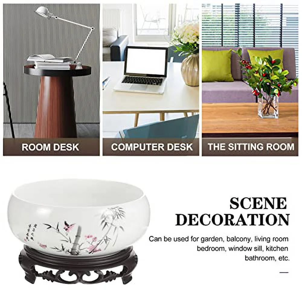 Angoily Ceramics Hydroponic Planter Pot Round Succulent Planter Water Lily Bowl with Stand Narcissus Planting Bowl Cactus Planter Bowl for Home Office Garden