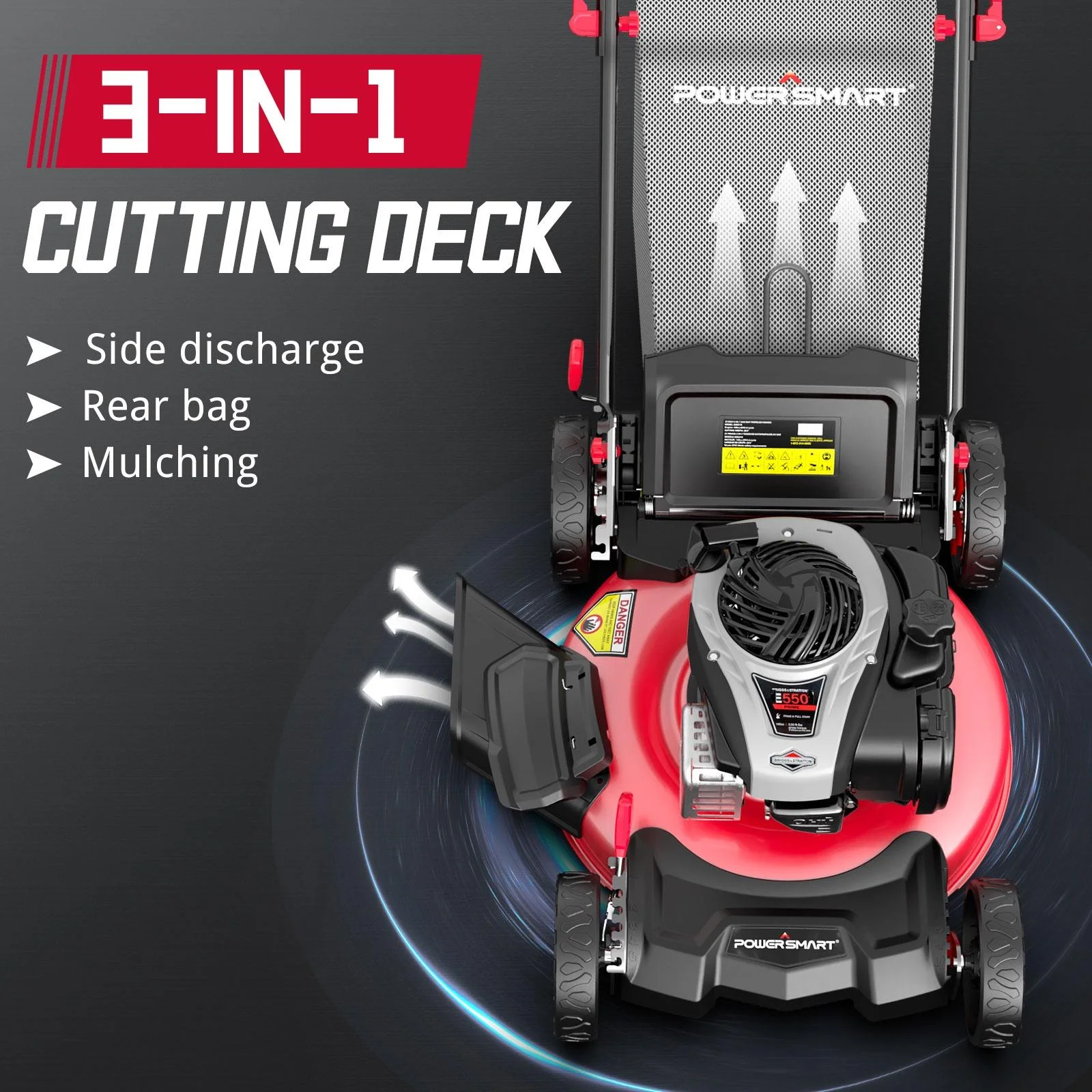 PowerSmart Self-Propelled Gas Powered 22 inches 3-in-1 Lawn Mower with 140cc B&S Engine