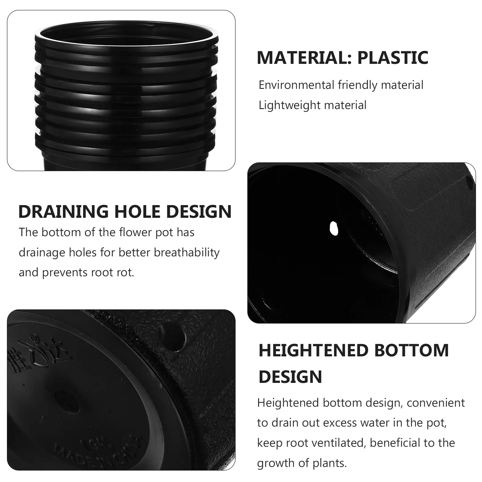 Gongxipen 10pcs Simple Gallon Pot Flower Planter Garden Plastic Plant Nursery Pot (Black)