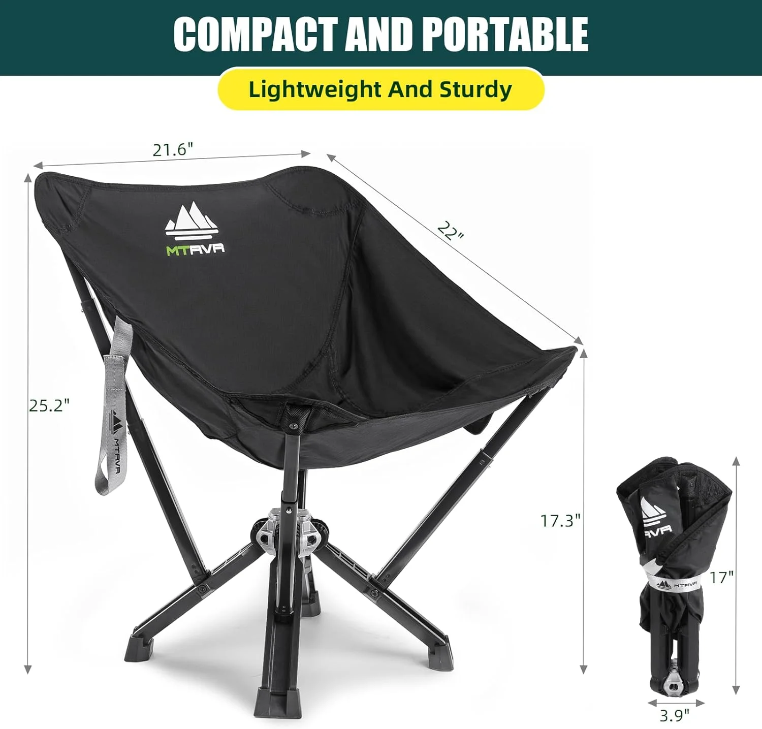 Folding Camping Chairs, Portable Camp Chair, Lightweight, Compact, Heavy Duty - Perfect for Outdoor Camping, Beach, Lawn, Travel, and Sports, Supports 600 lbs