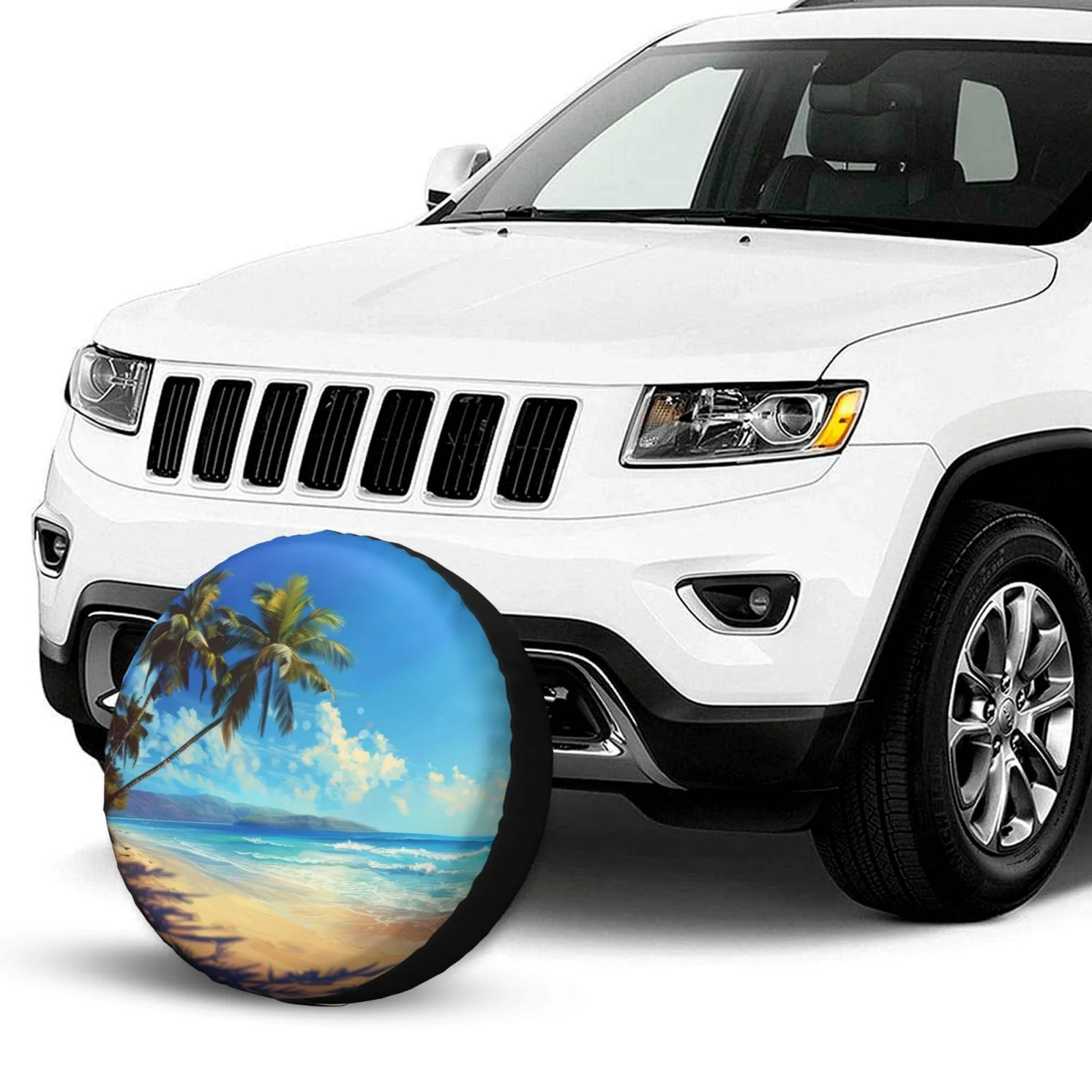 KAKALAD Beach palm trees Spare Tire Cover Weatherproof Universal Vehicle Accessories 14 Inch