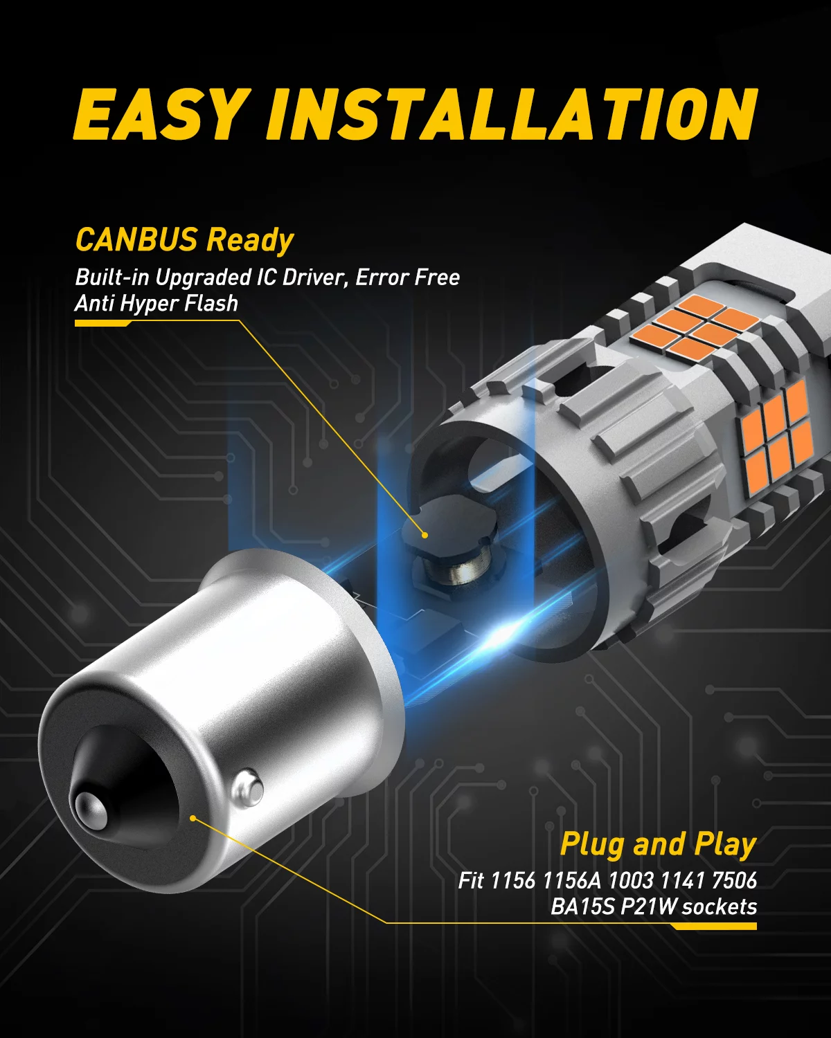 AUXITO 1156 LED Bulb Amber Yellow BA15S LED Turn Signal Light Bulbs,1003 1141 7506 1156A LED Bulbs Blinker Light 25W Per Bulb,Pack of 2