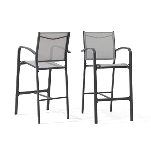 OC Orange-Casual Outdoor Bar Stool Set of 2, All-Weather Aluminum Textile Fabric High Top Patio Dining Chair, Counter Height Metal Barstool High Back Armchair, for Backyard, Porch, Balcony, Grey