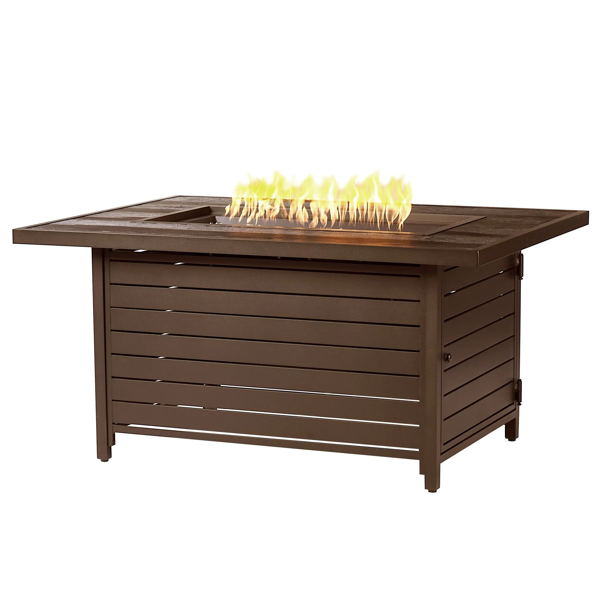Rectangular 48 in. x 36 in. Aluminum Propane Fire Pit Table, Glass Beads, Two Covers, Lid, 57,000 BTUs - N/A Brown