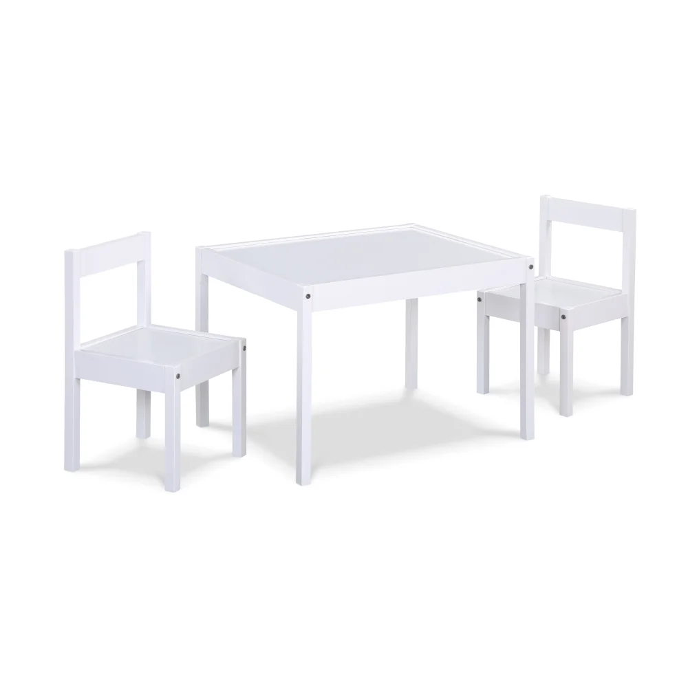 DeeHome Della 3-Piece Solid Wood Kids Table & Two Chair Set, White