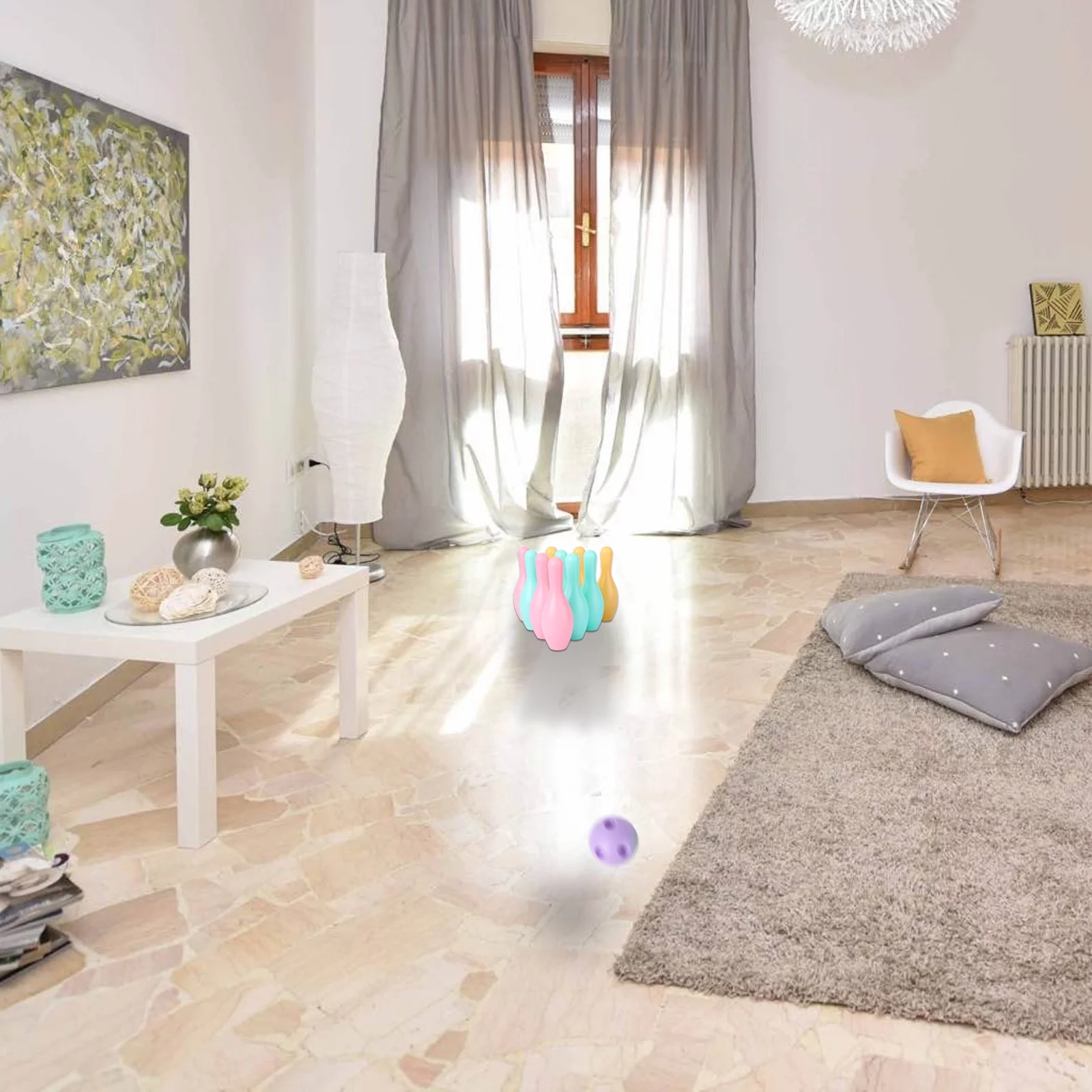 Gongxipen 1 Set of Kids Bowling Play Sets Funny Indoor Sports Kit (Pink, Yellow, Sky-blue)