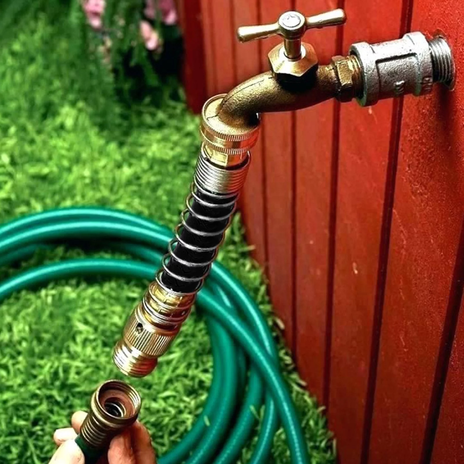 Lixada Hose Extension Adapter with Coil Spring 3/4in Kink Protector for Yard Lawn Car Washing Agriculture Irrigation