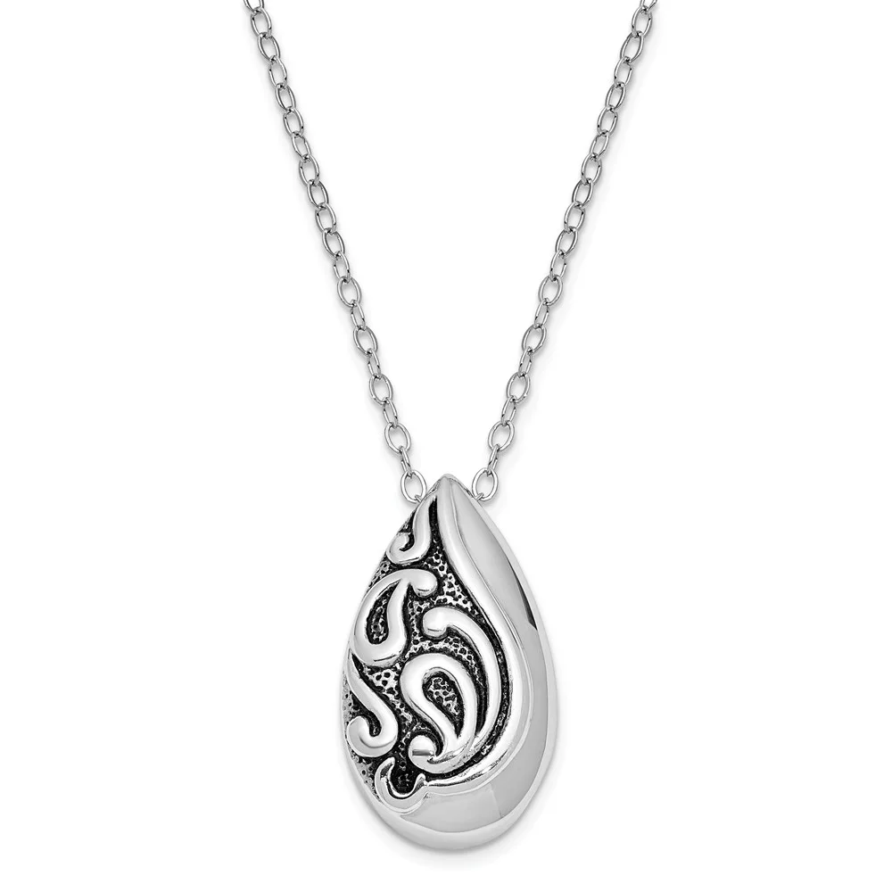 925 Sterling Silver Antiqued Teardrop Ash Holder 18in. Necklace; for Adults and Teens; for Women and Men