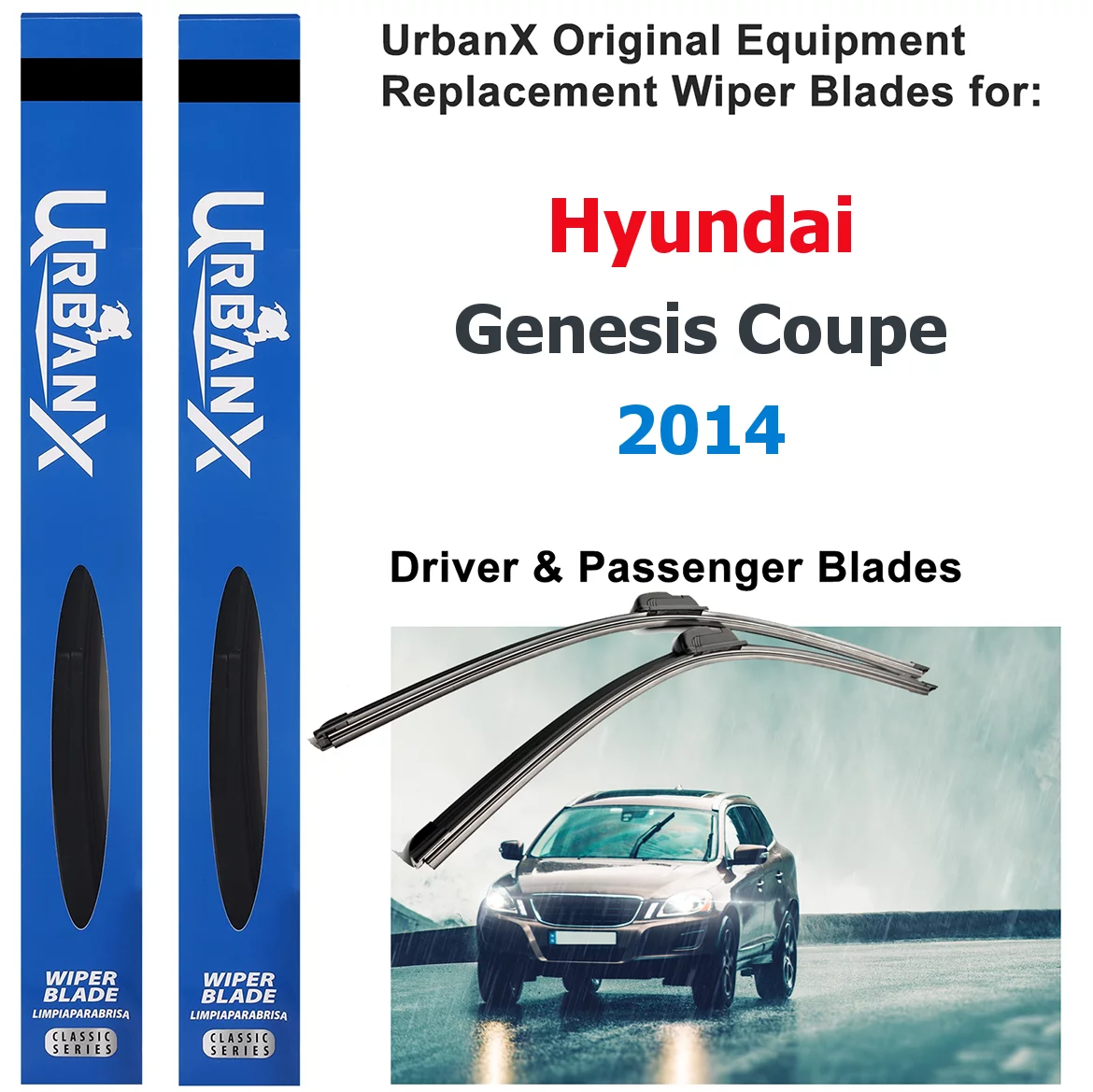 UrbanX 2-IN-1 All Seasons Water Repellency Original Equipment Replacement Wiper Blades For 2014 Hyundai Genesis Coupe 24