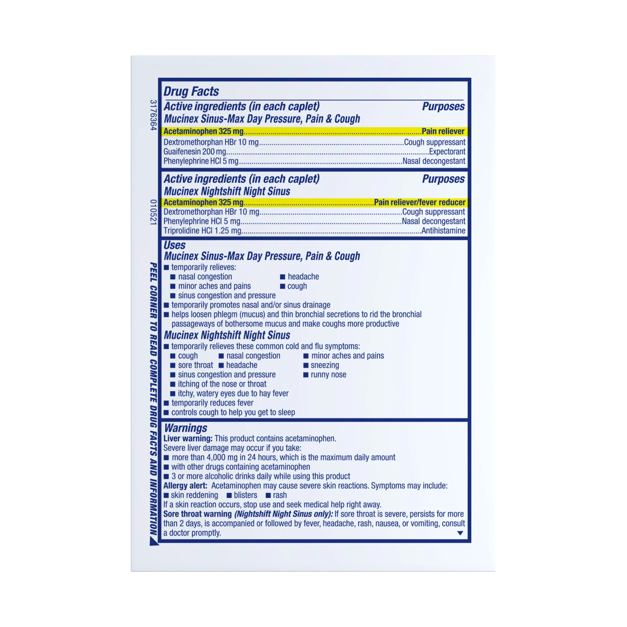 Mucinex Sinus-Max Day Pressure, Pain & Cough & Nightshift Sinus Medicine, OTC Symptom Relief, 20 Caplets