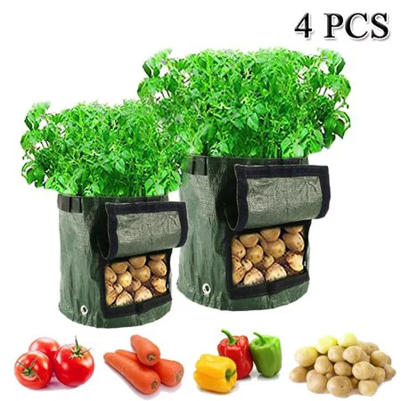 4PCS 10 Gallon Vegetables Planter Bags Potato Grow Bag Planting Gardening Accessory with Handles and Access Flap UV Protection