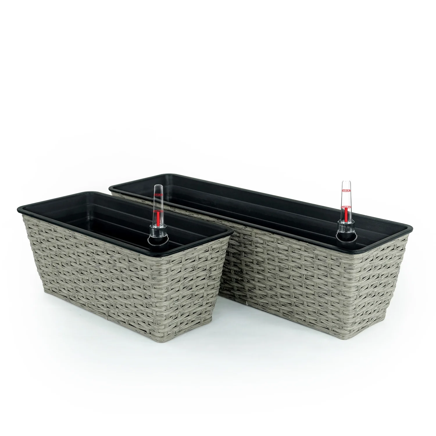 Self-watering Rectangular Planters in Gray Wicker - 2 Pack - 2-Pack - 5.6 - Elevate your spaces with eco-friendly self-watering planters!